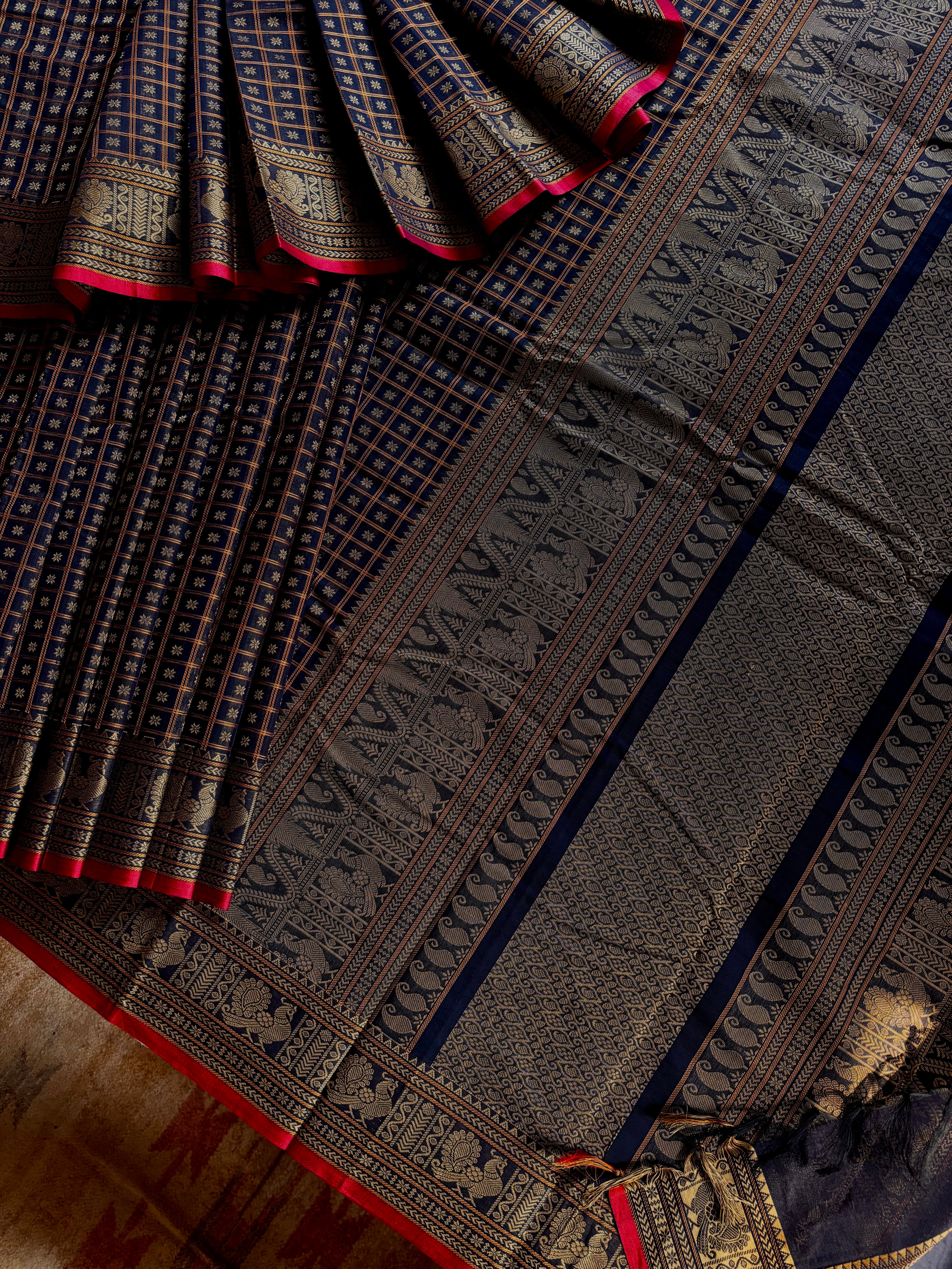 Handwoven Black Aayirum Butta Cotton Kanchipuram Saree