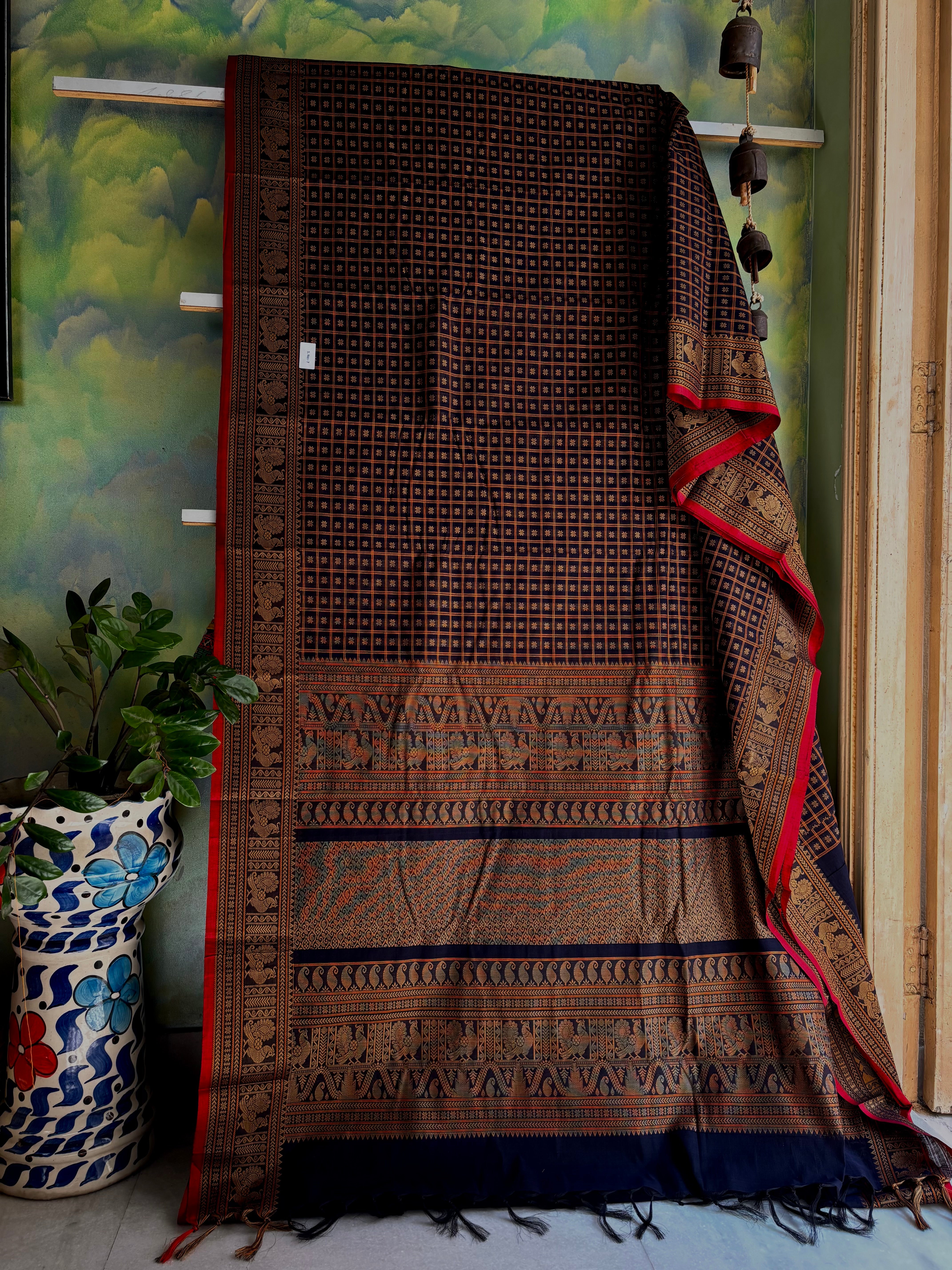 Handwoven Black Aayirum Butta Cotton Kanchipuram Saree
