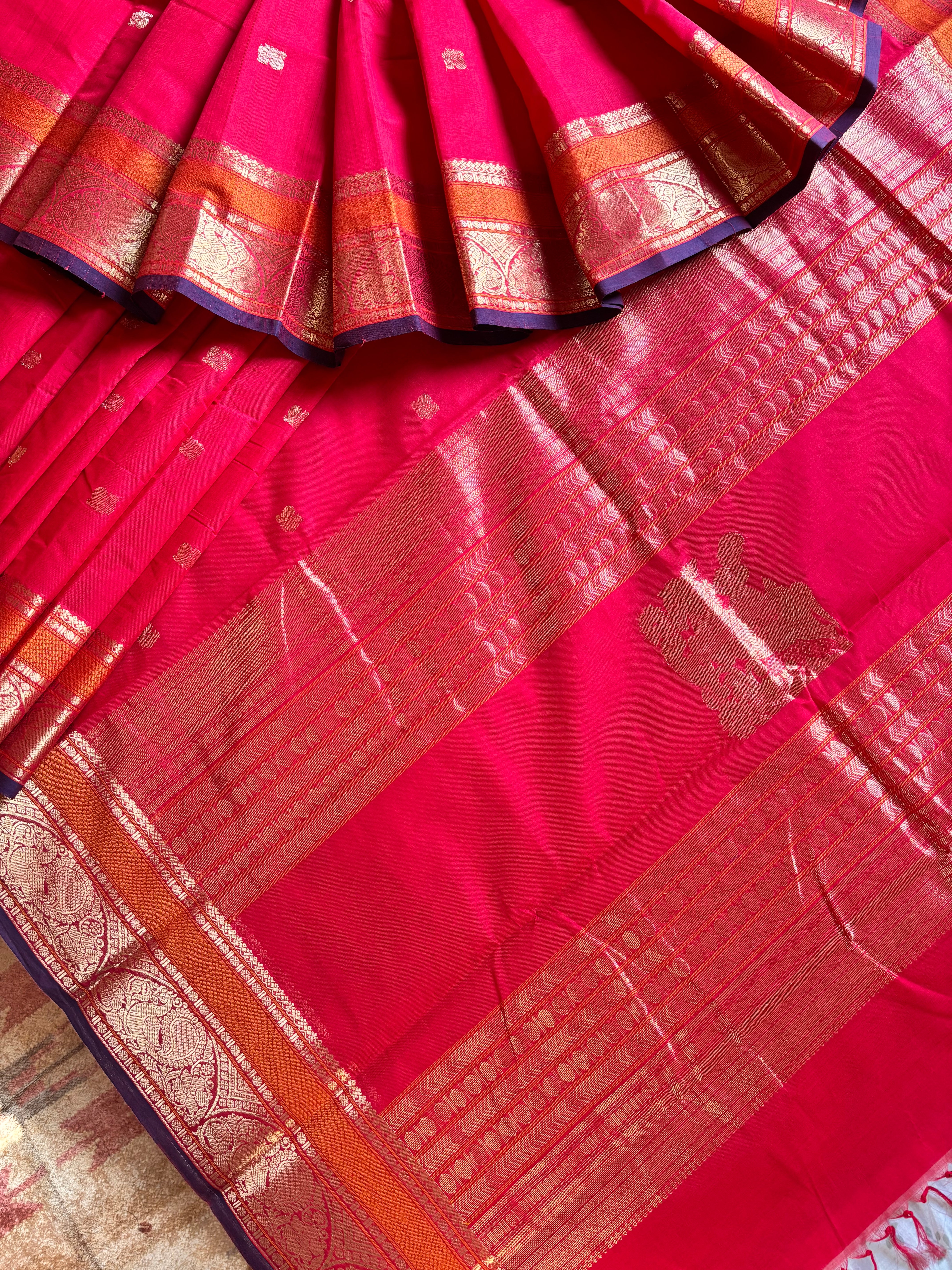Handwoven Red Cotton Kanchipuram Saree