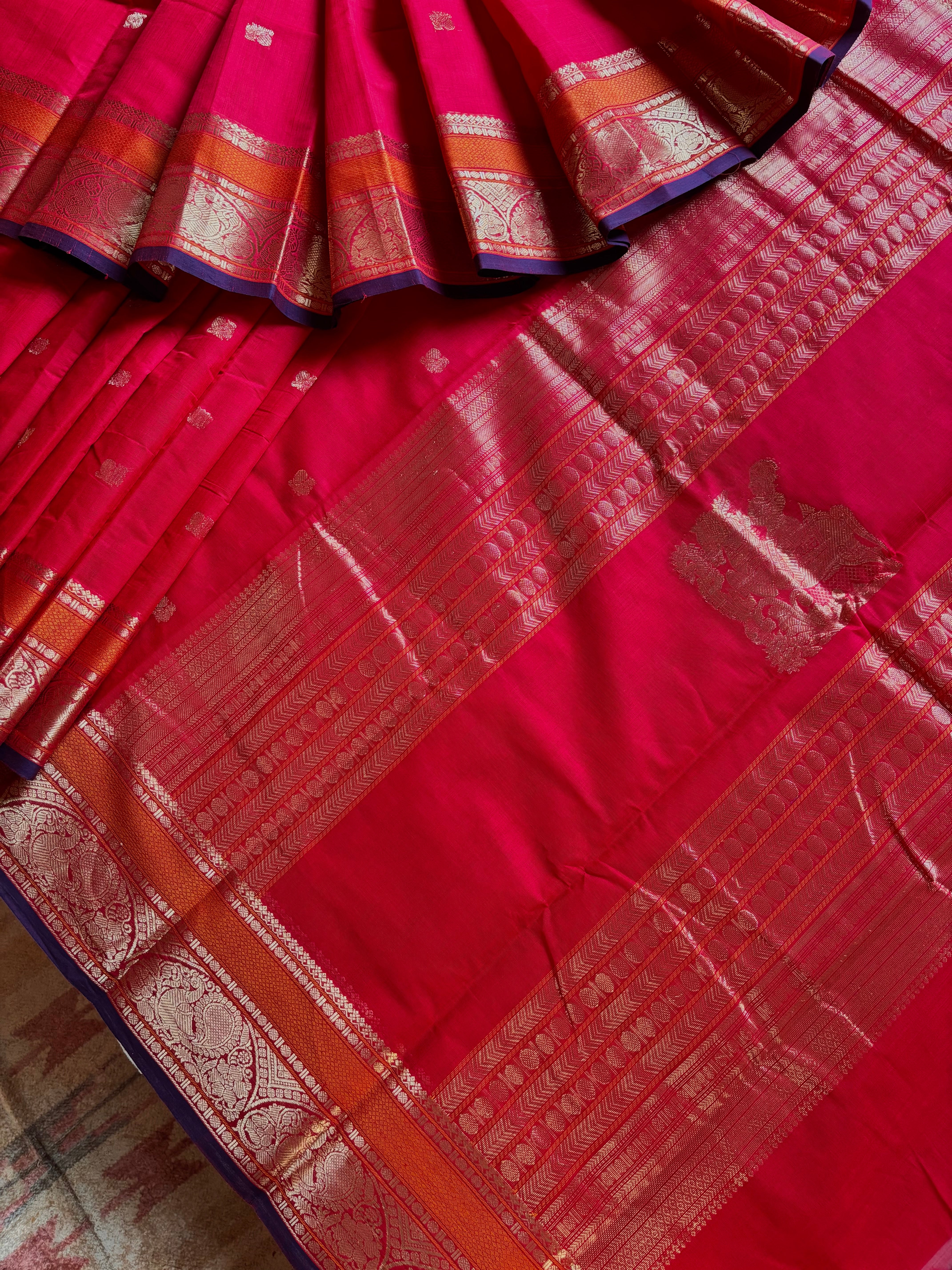 Handwoven Red Cotton Kanchipuram Saree