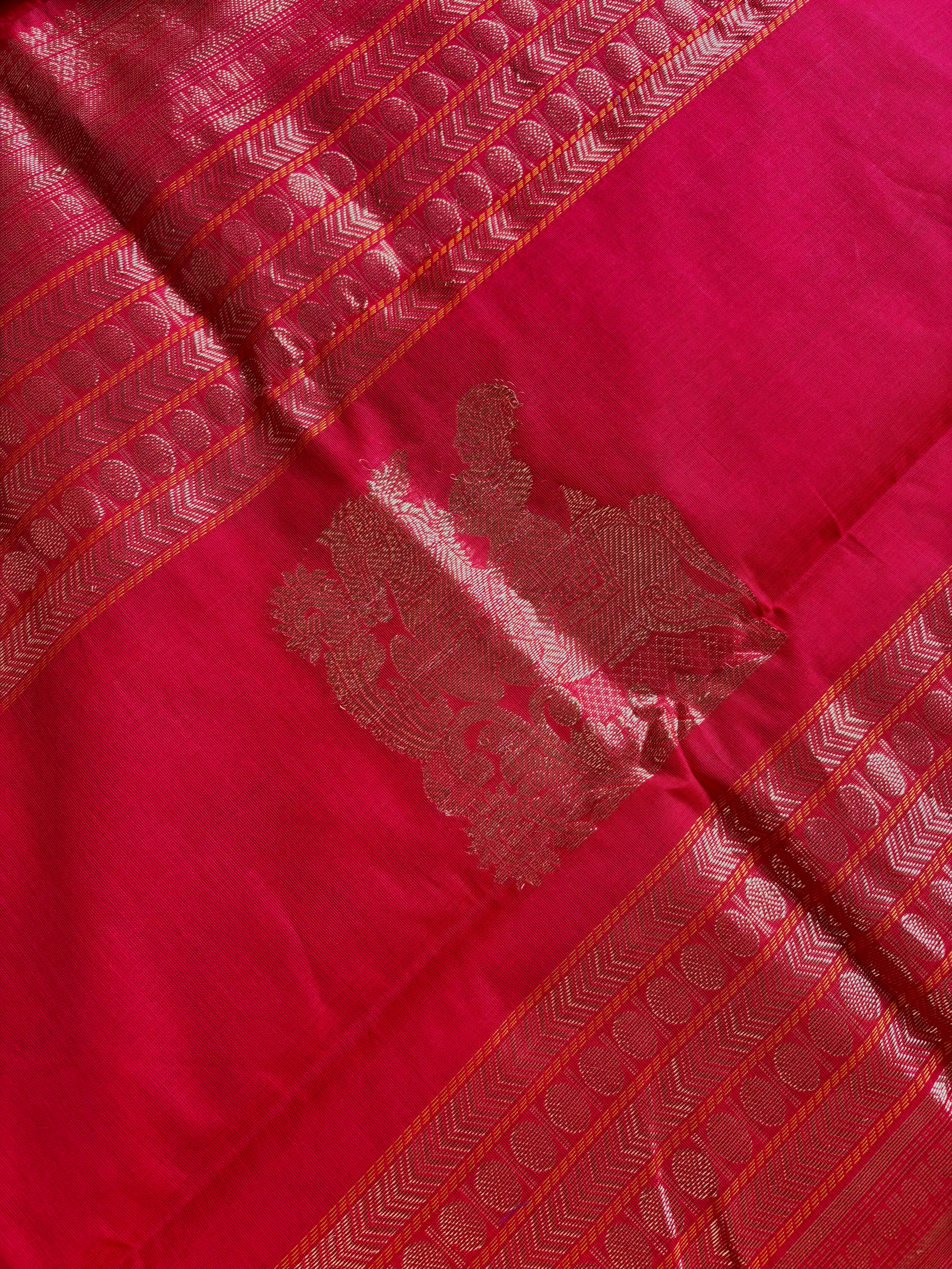 Handwoven Red Cotton Kanchipuram Saree