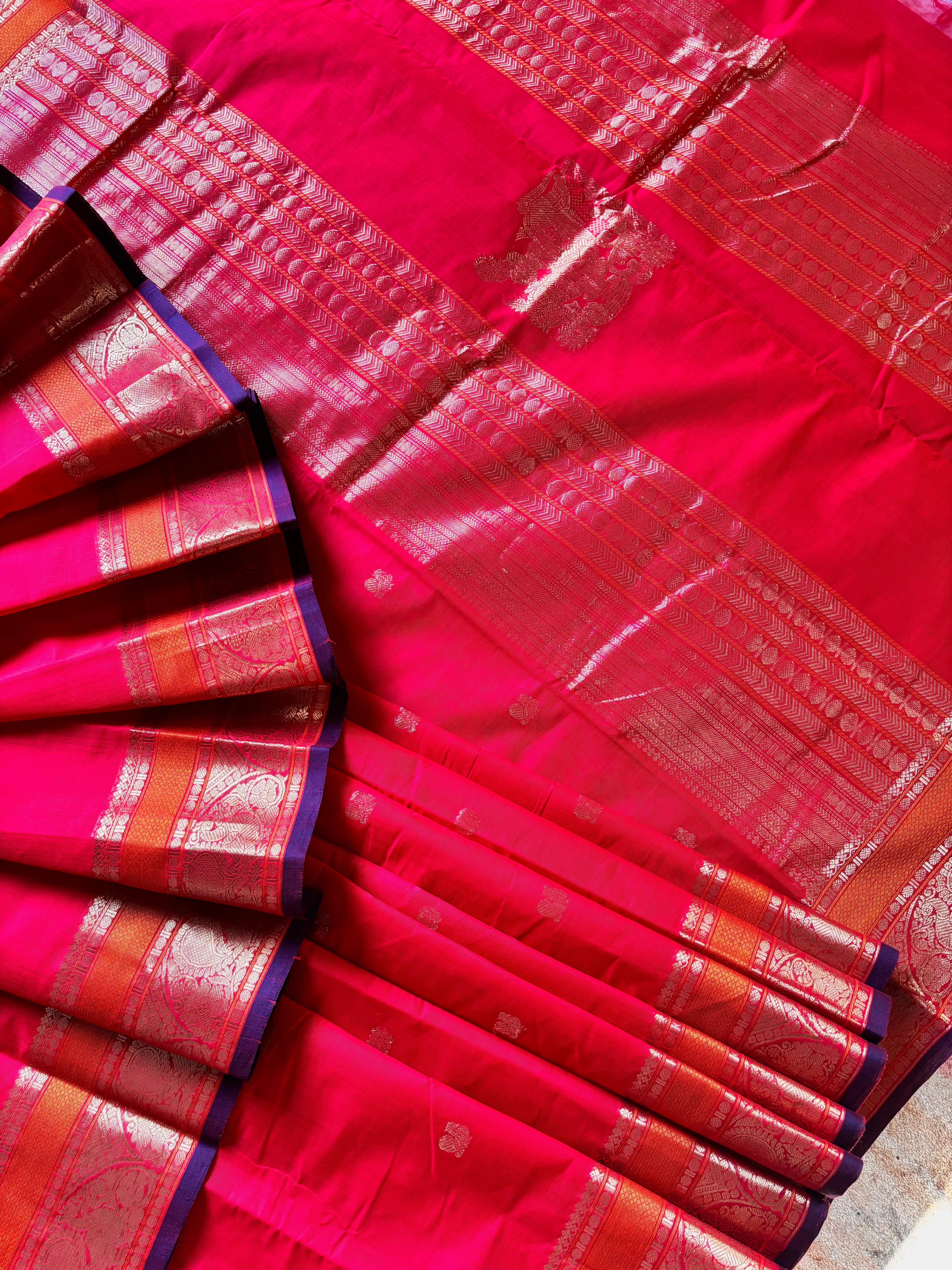 Handwoven Red Cotton Kanchipuram Saree