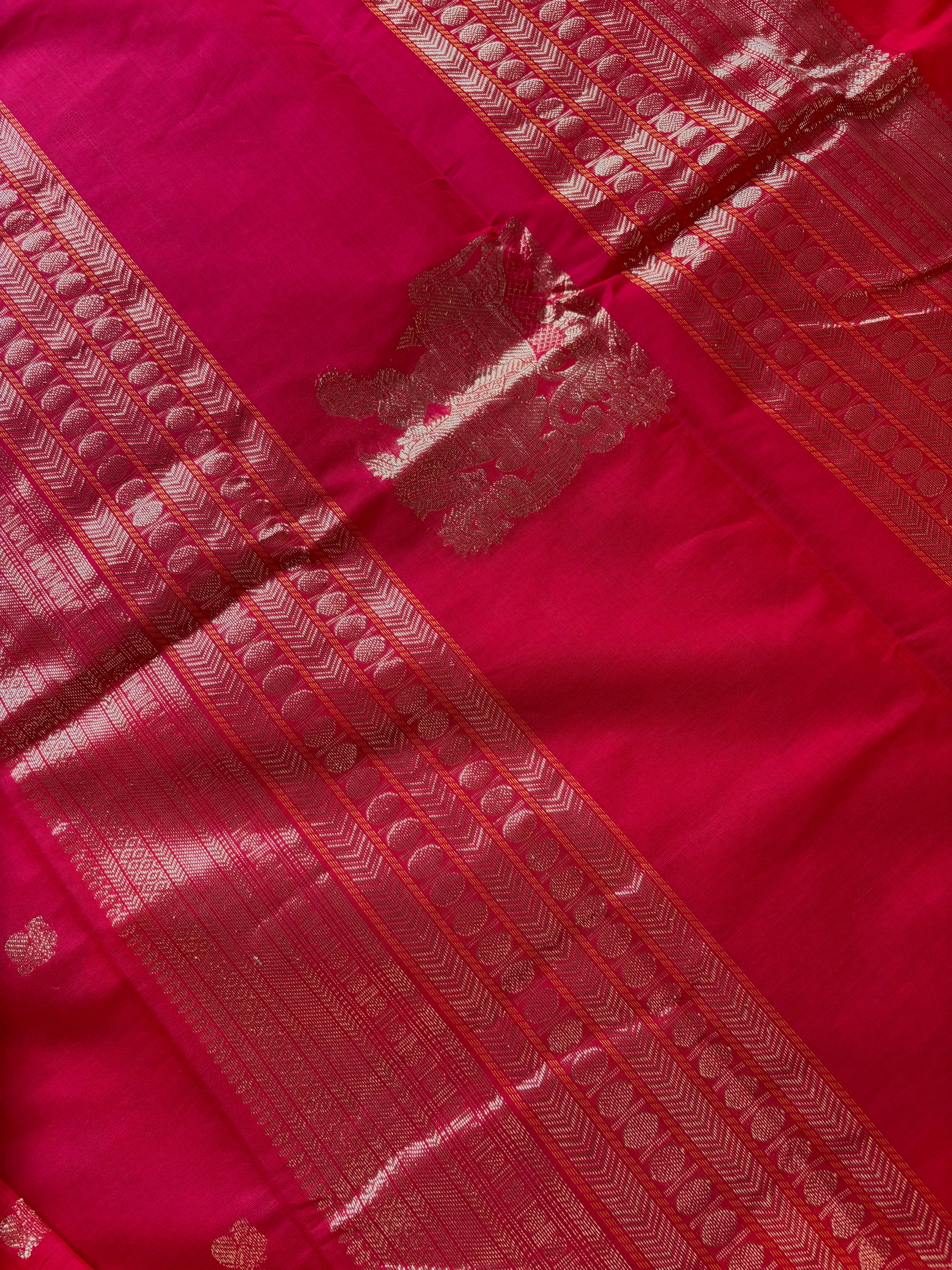 Handwoven Red Cotton Kanchipuram Saree
