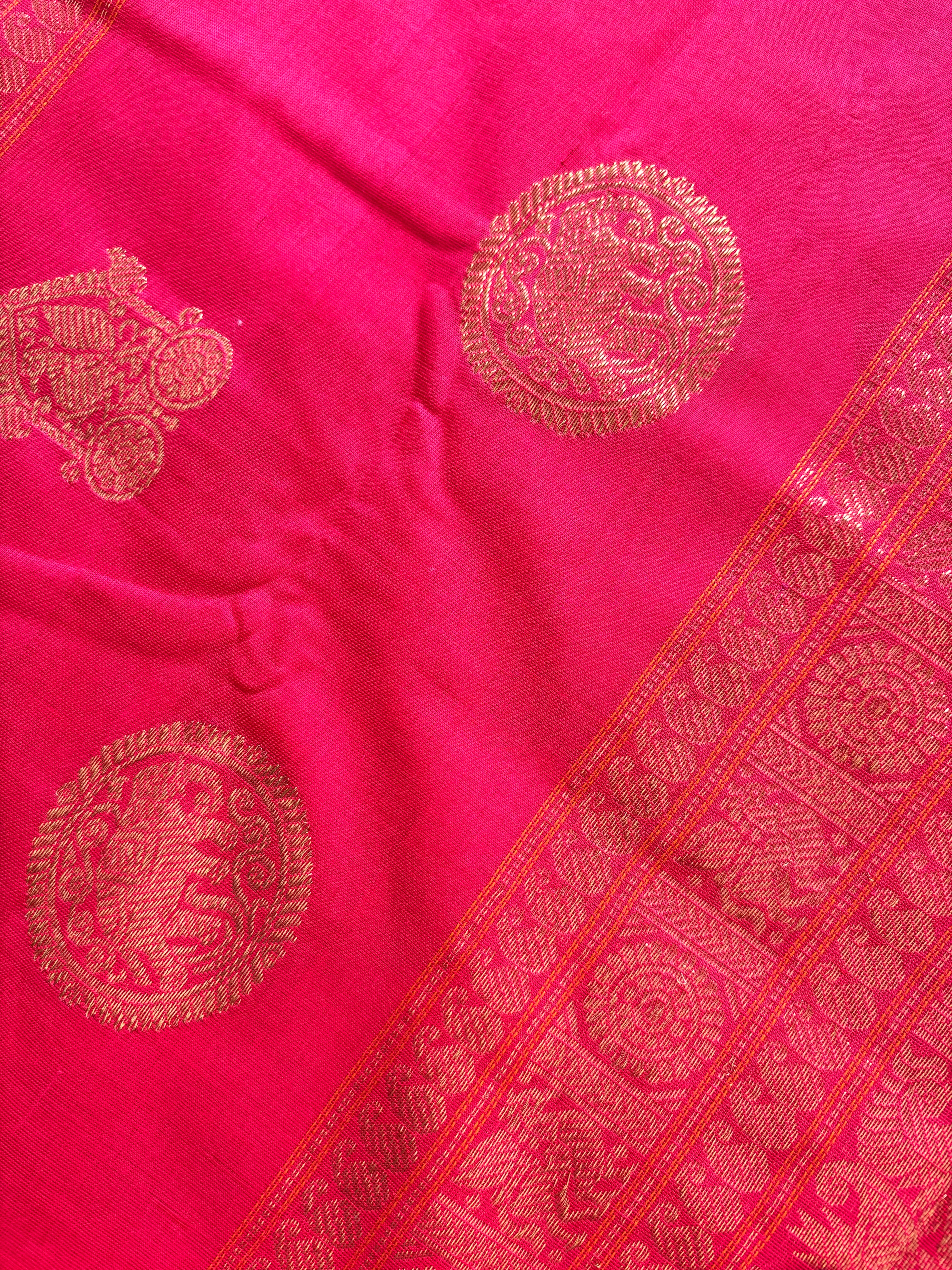 Handwoven Reddish Pink Cotton Kanchipuram Saree