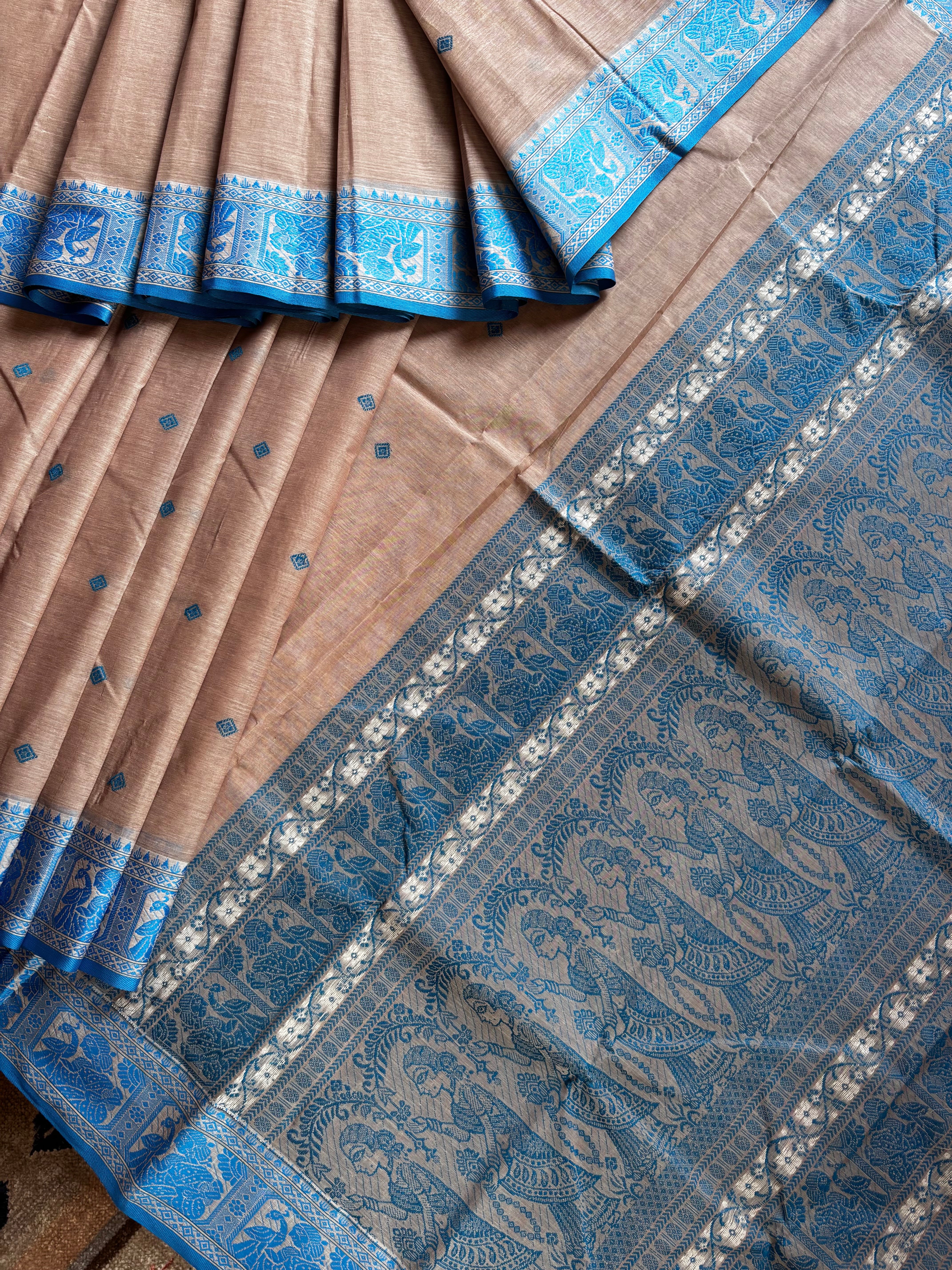 Handwoven Dusty Light Pink Toned Cotton Baluchari Saree