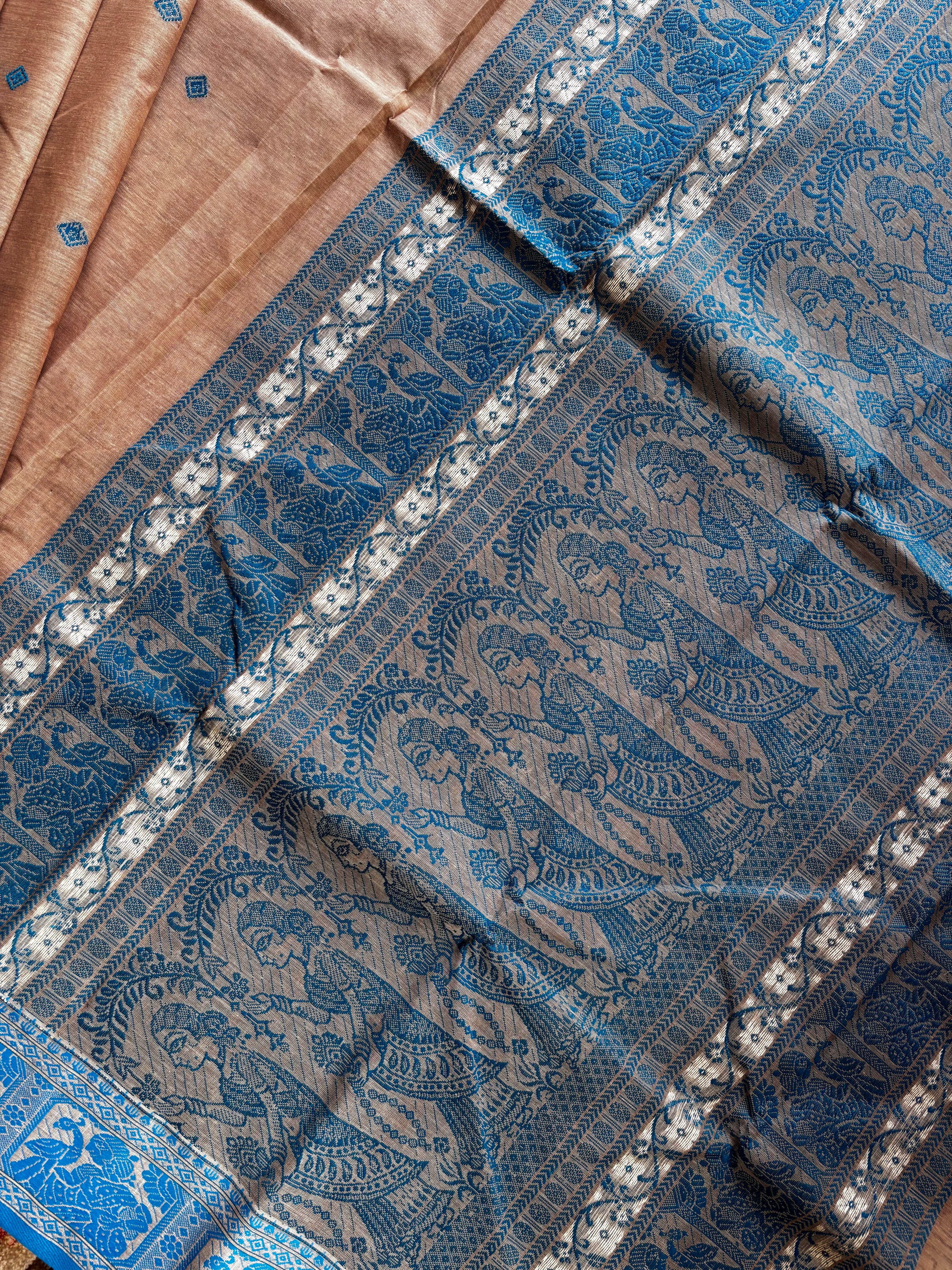 Handwoven Dusty Light Pink Toned Cotton Baluchari Saree