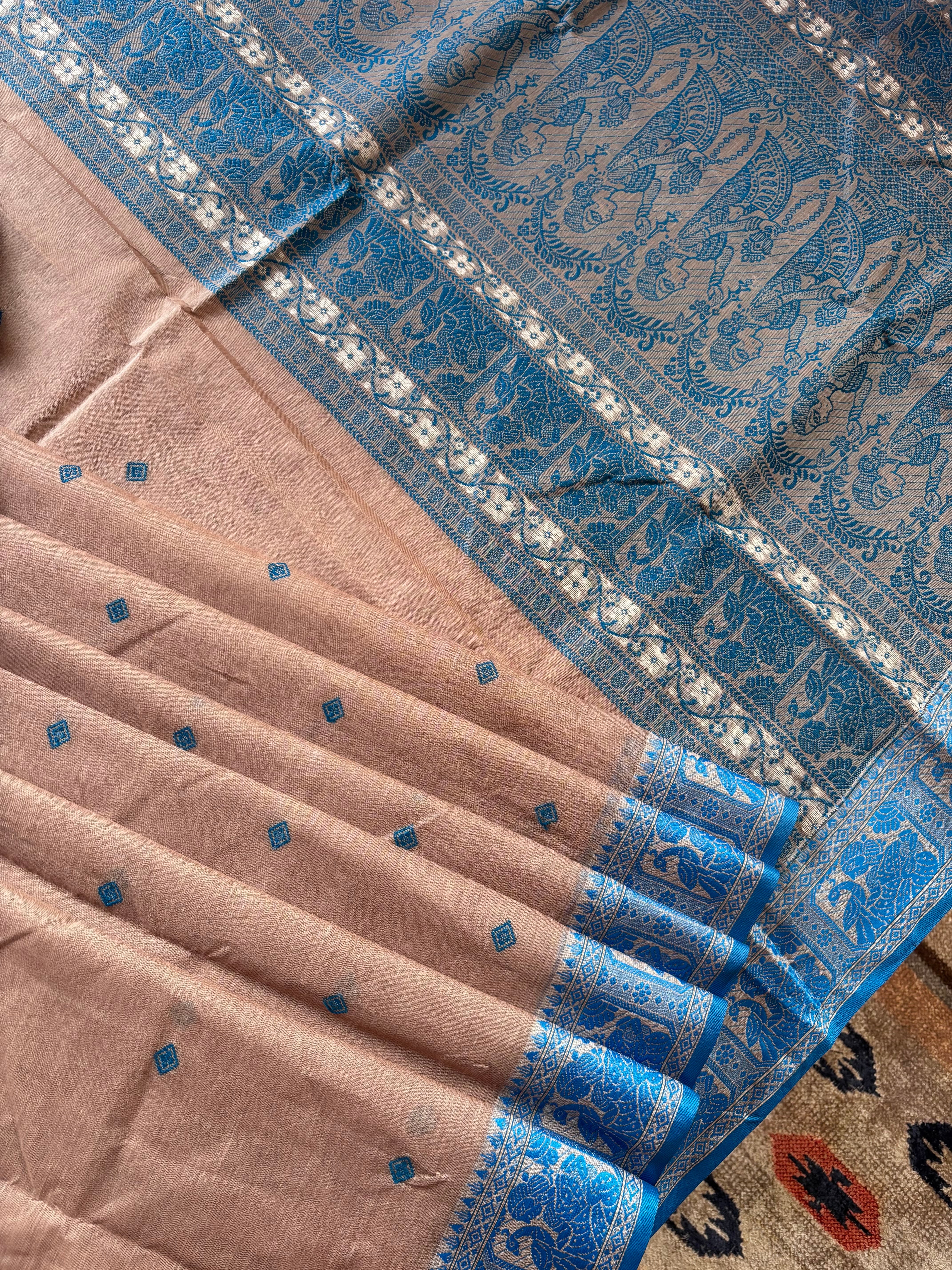 Handwoven Dusty Light Pink Toned Cotton Baluchari Saree