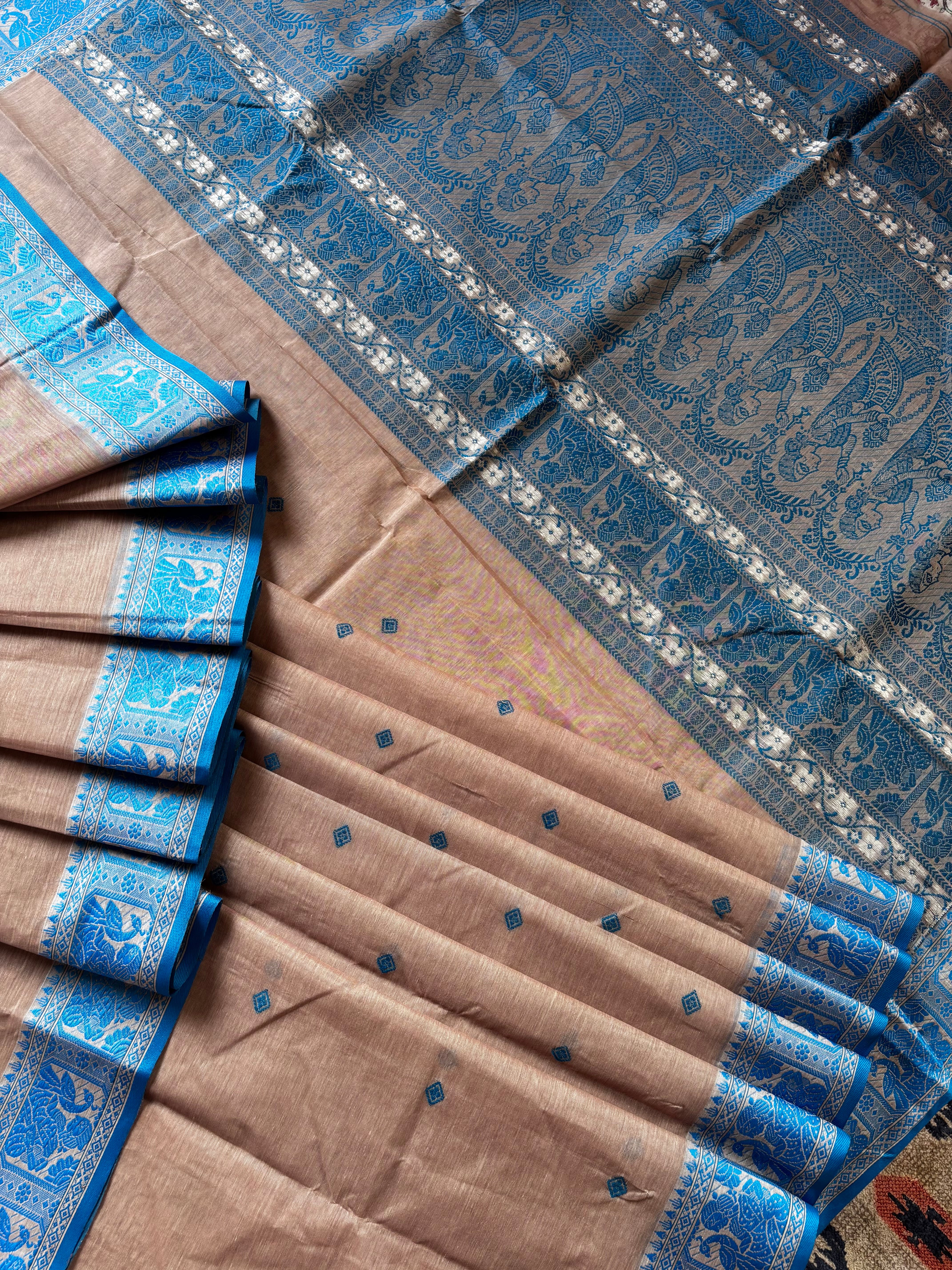 Handwoven Dusty Light Pink Toned Cotton Baluchari Saree