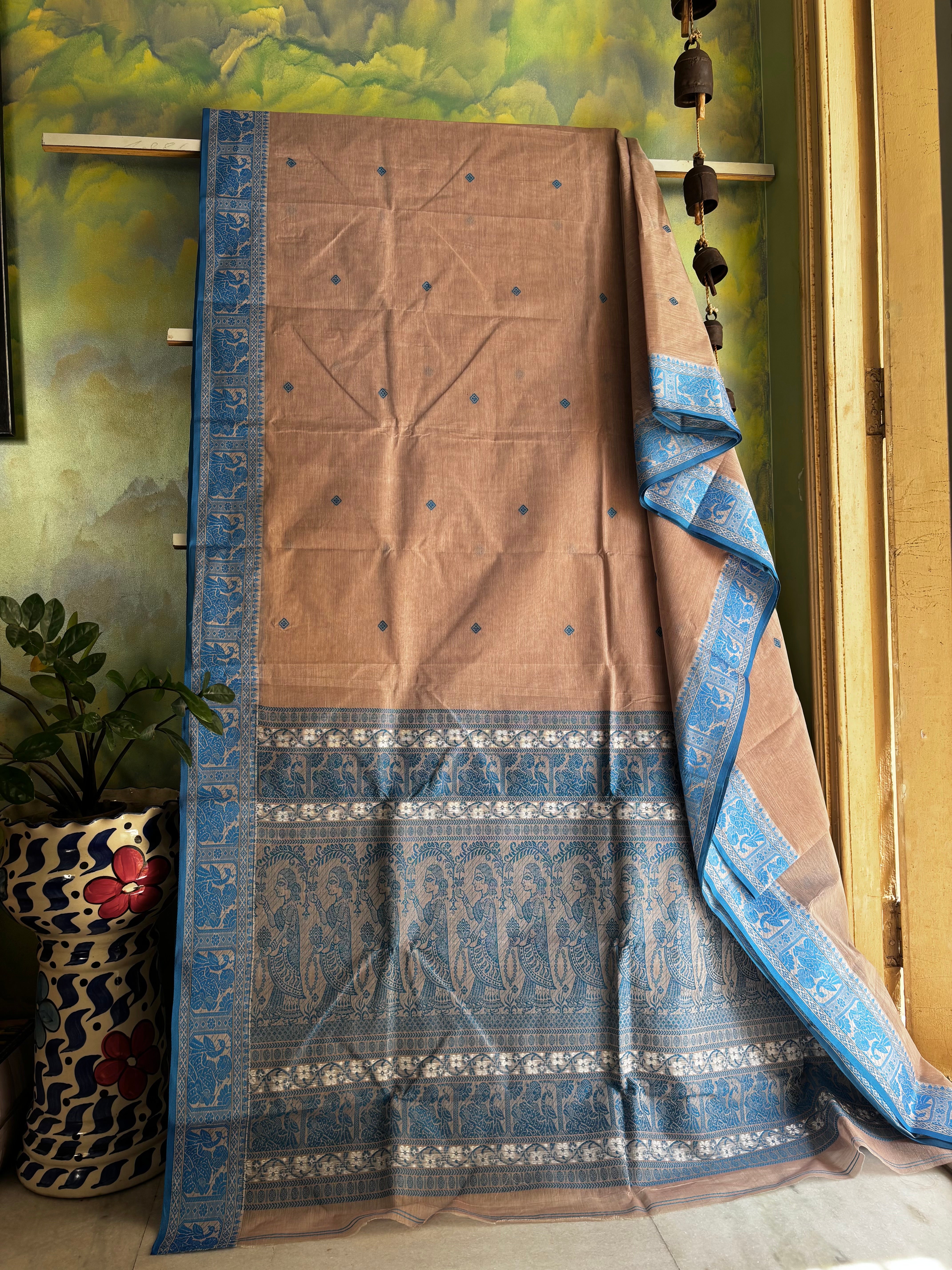 Handwoven Dusty Light Pink Toned Cotton Baluchari Saree