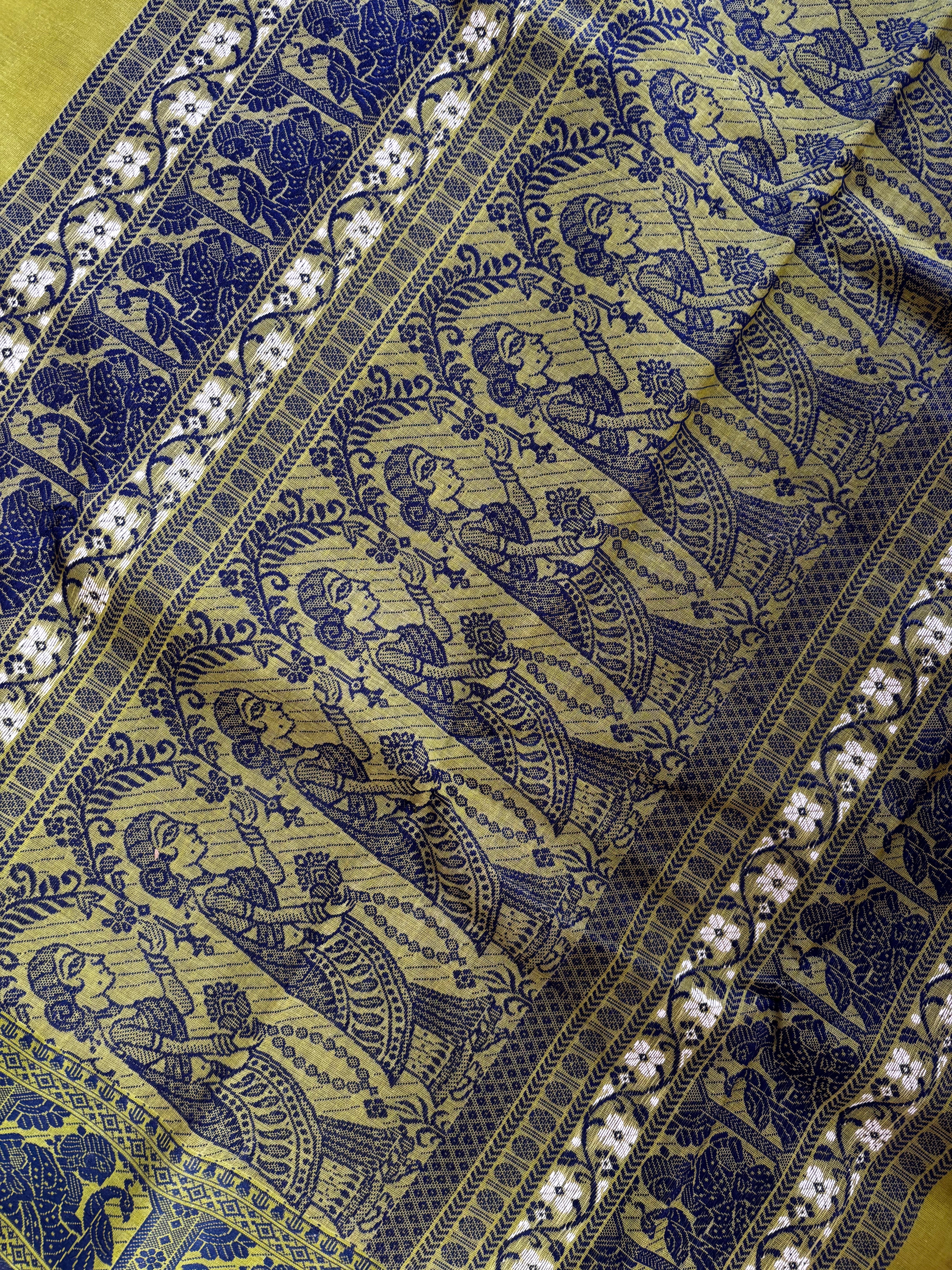 Handwoven Bright Olive Green Colour Cotton Baluchari Saree