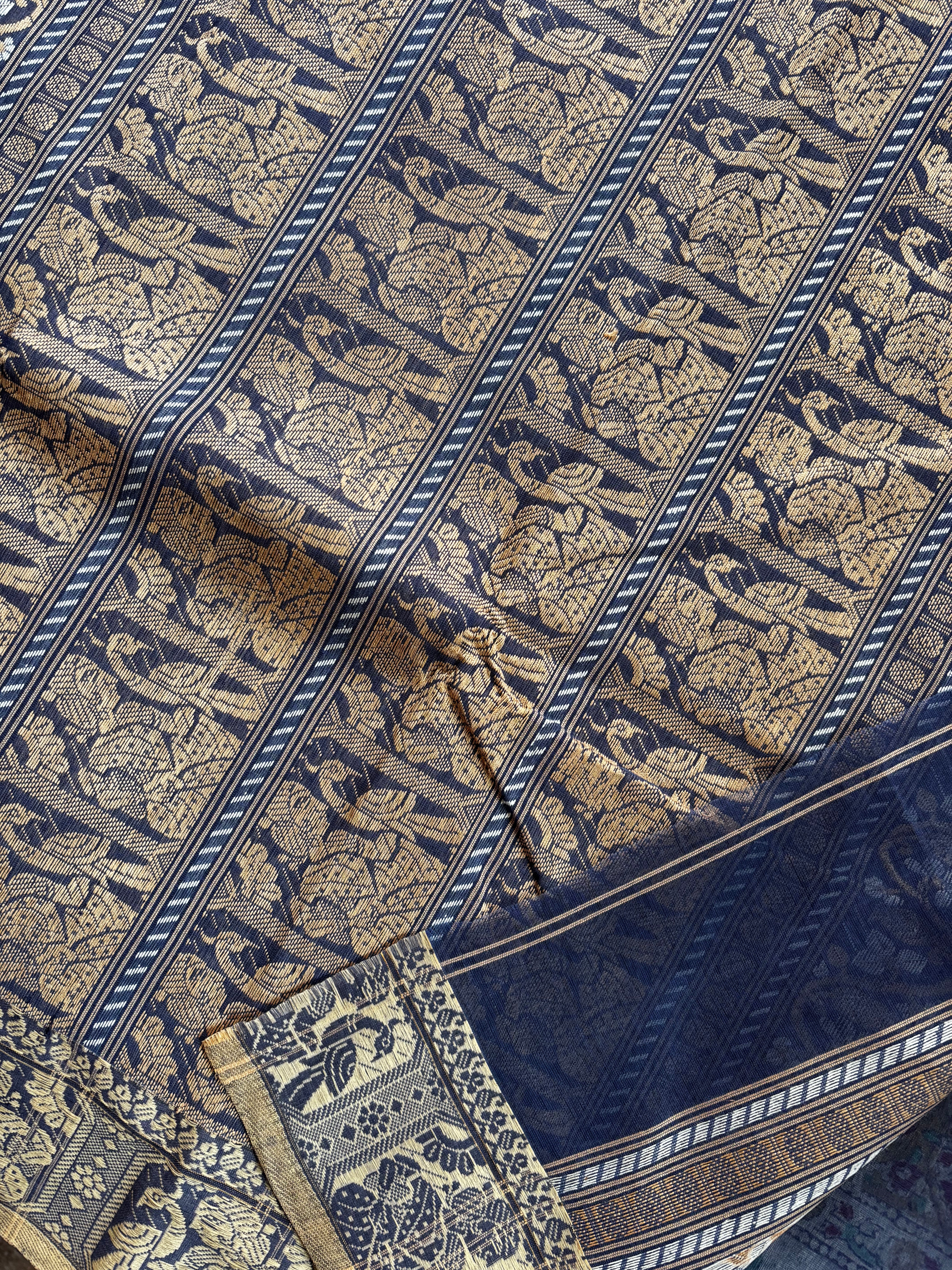 Handwoven Dusty Blue Colour Cotton Baluchari Saree