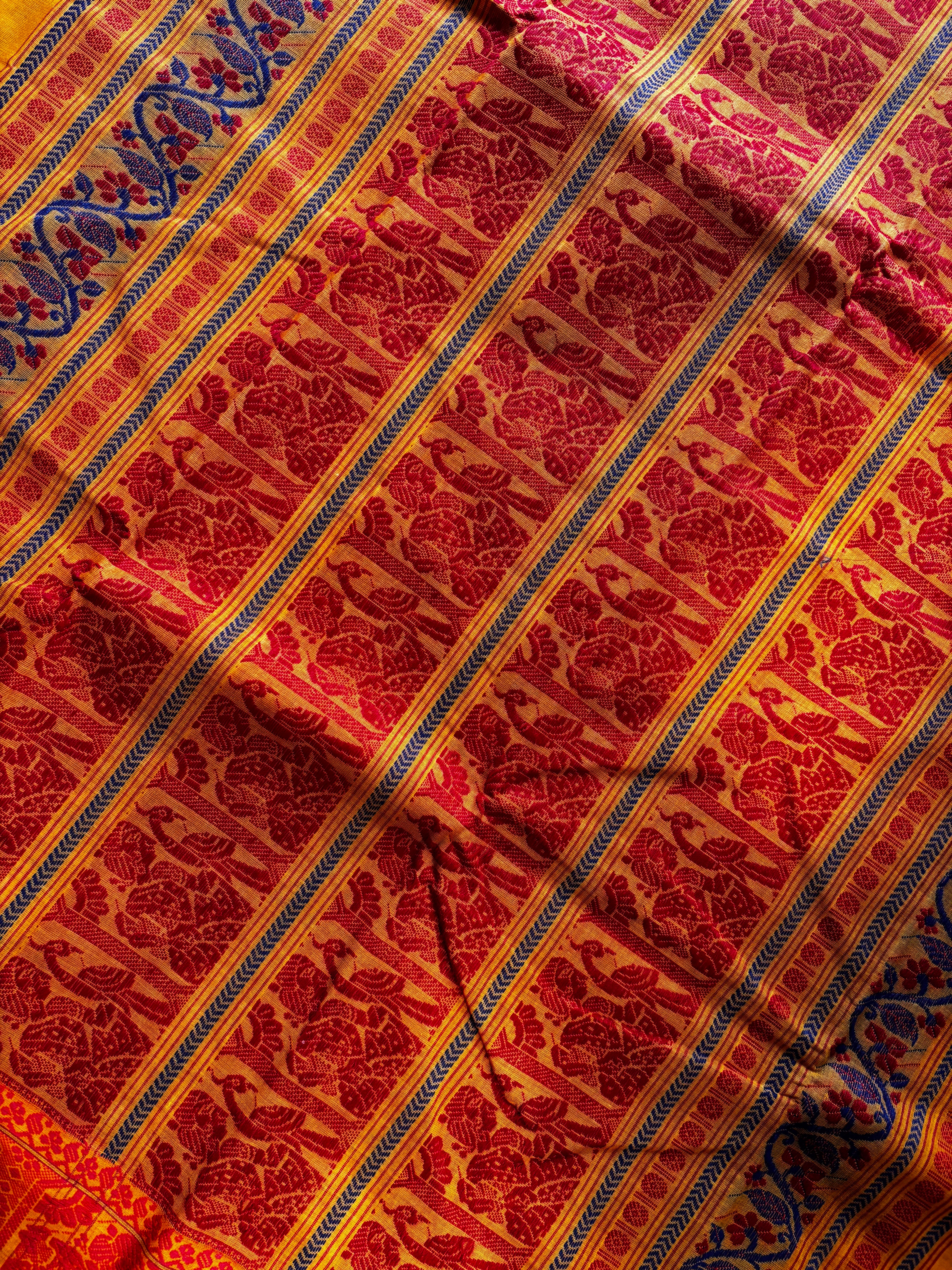 Handwoven Orange Colour Cotton Baluchari Saree