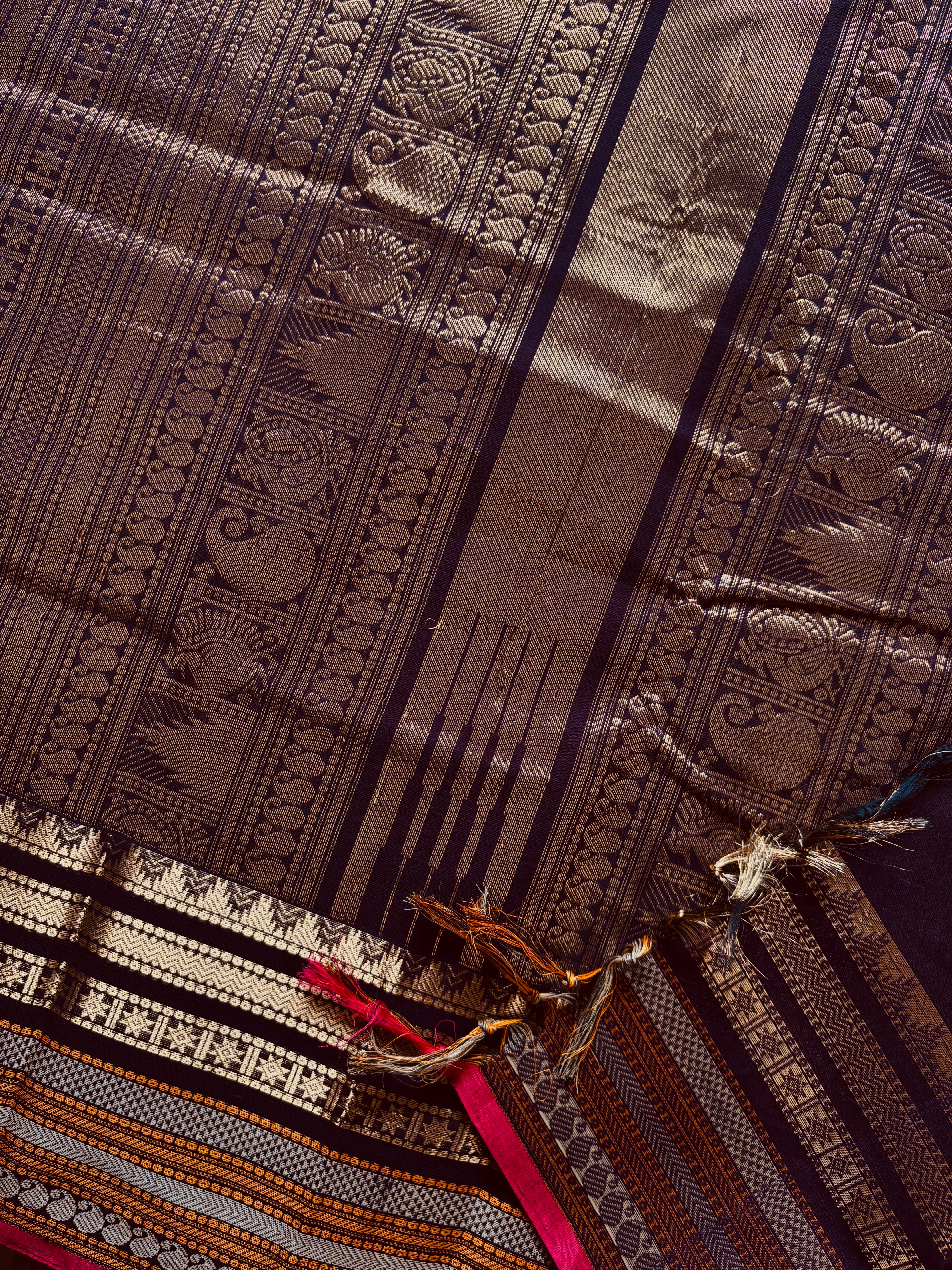 Handwoven Dark Plum Cotton Kanchipuram Saree