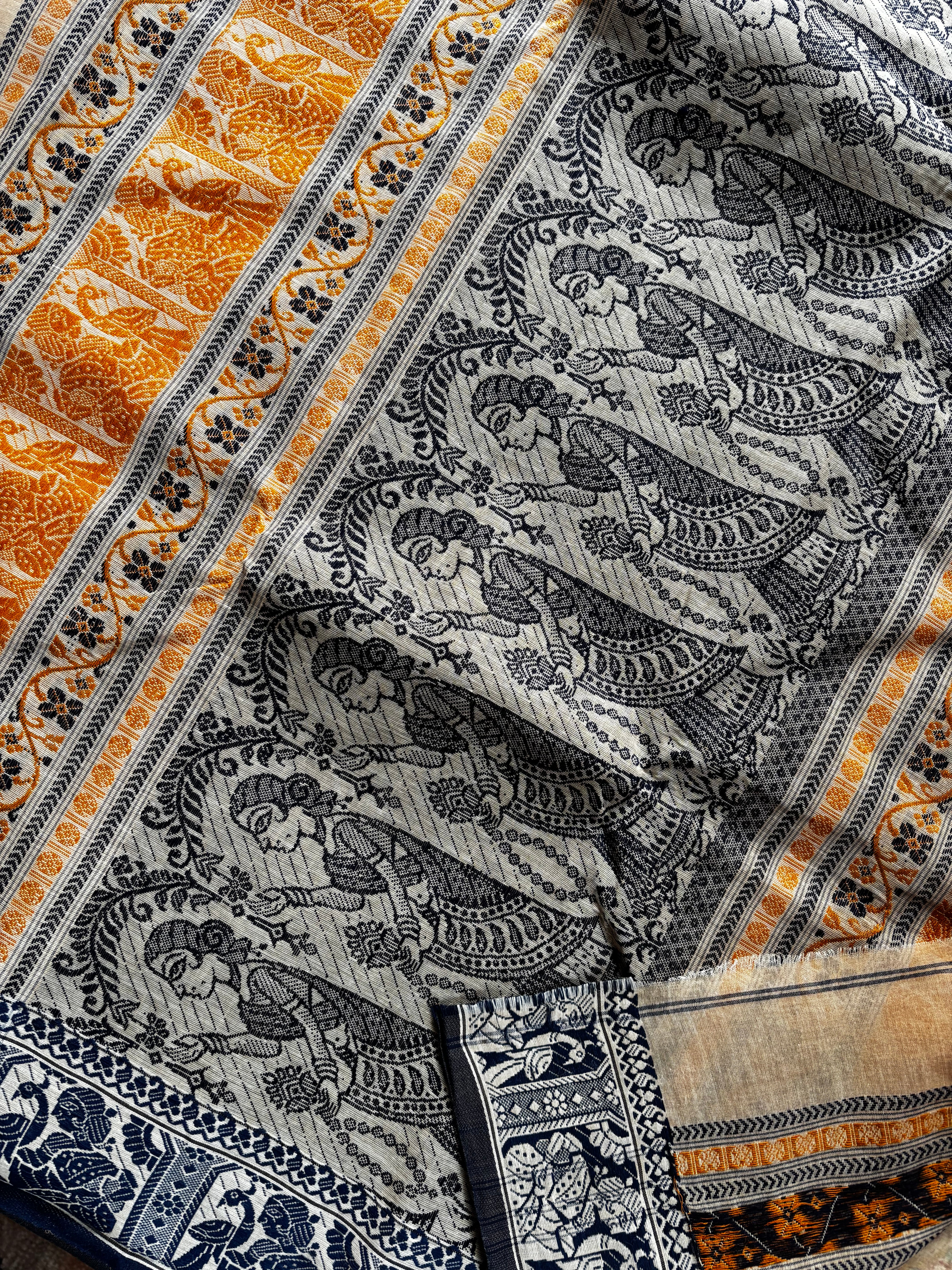 Handwoven Beige Colour Cotton Baluchari Saree