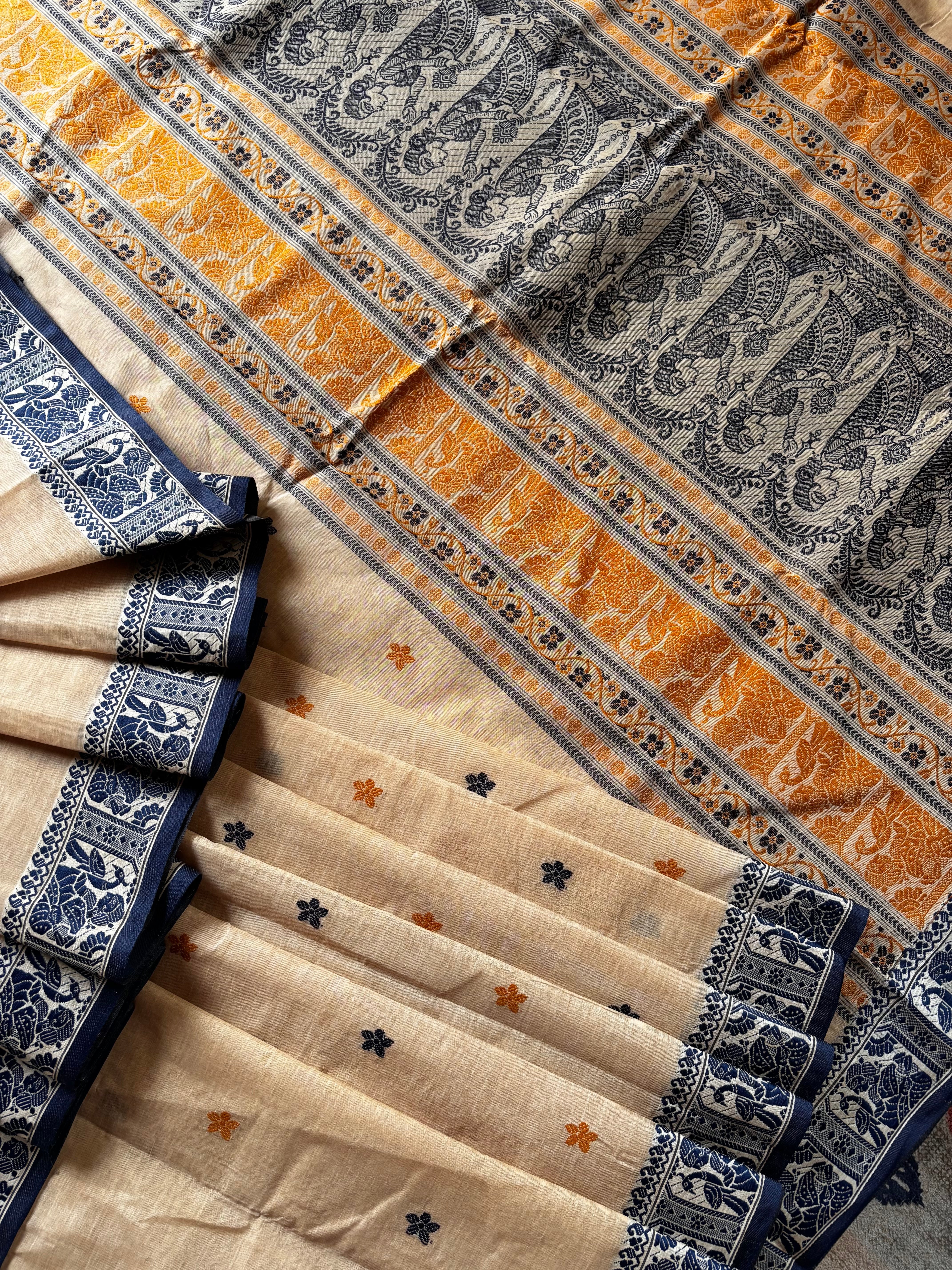 Handwoven Beige Colour Cotton Baluchari Saree