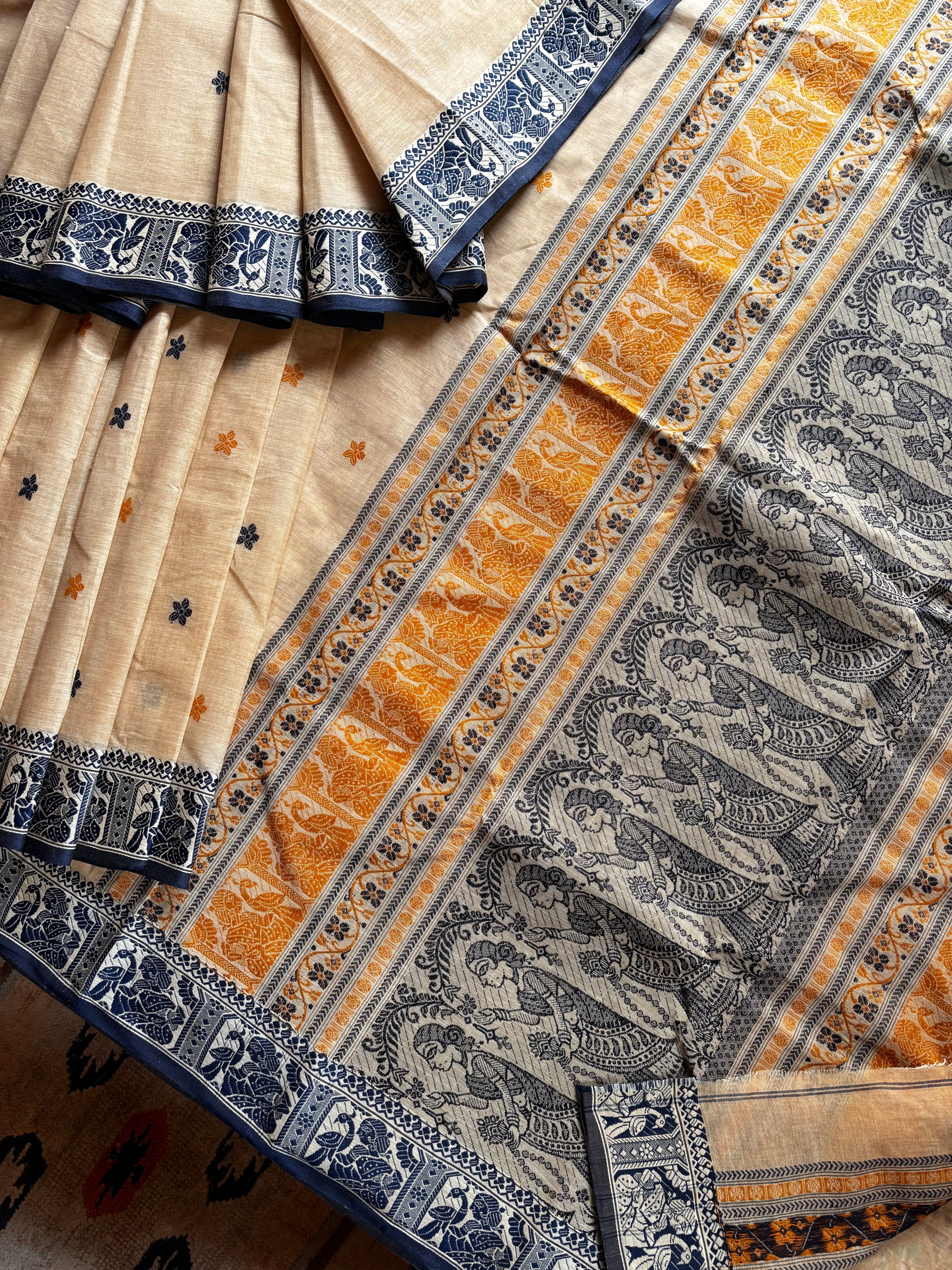 Handwoven Beige Colour Cotton Baluchari Saree