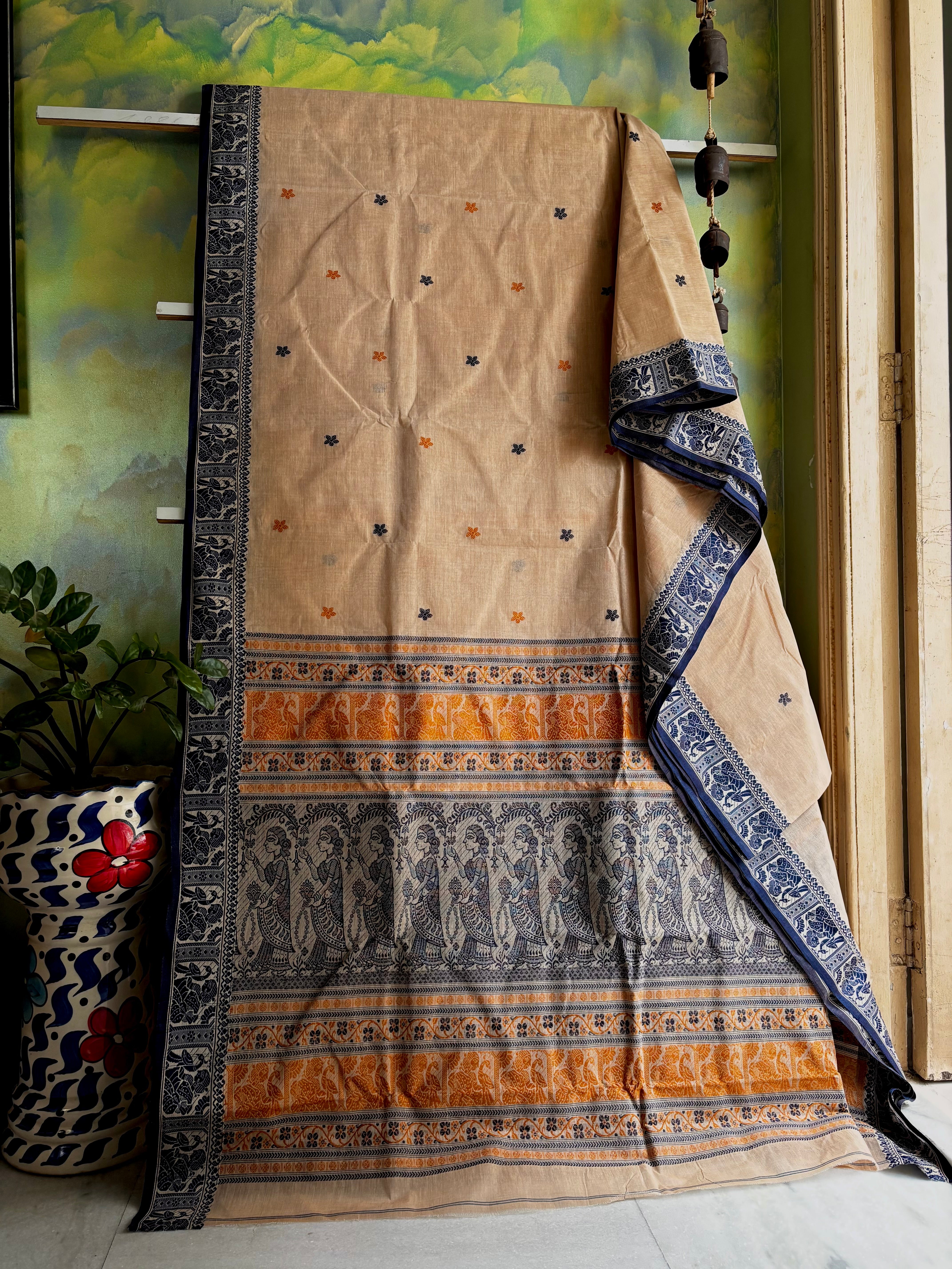 Handwoven Beige Colour Cotton Baluchari Saree