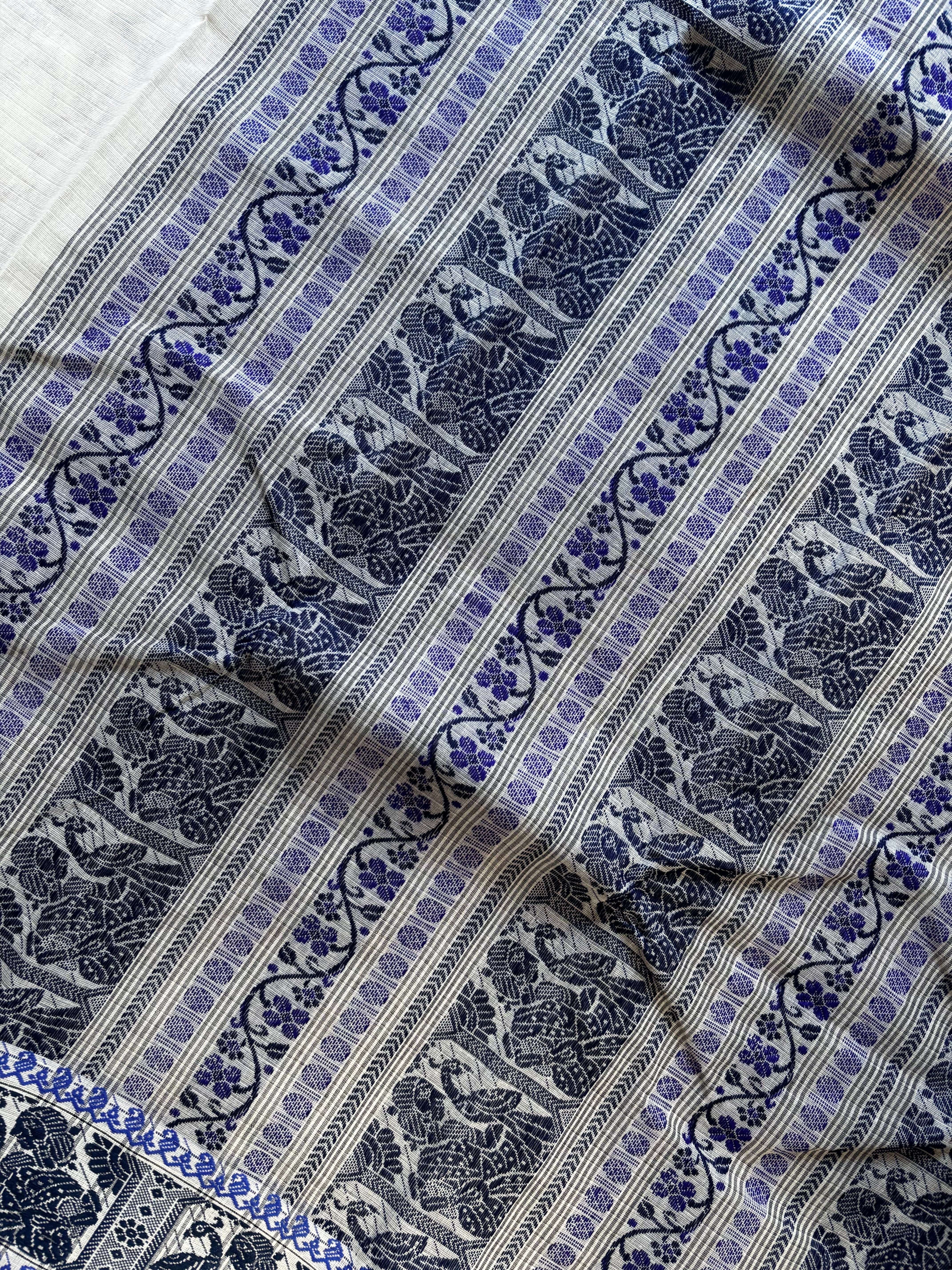 Handwoven White Colour Cotton Baluchari Saree