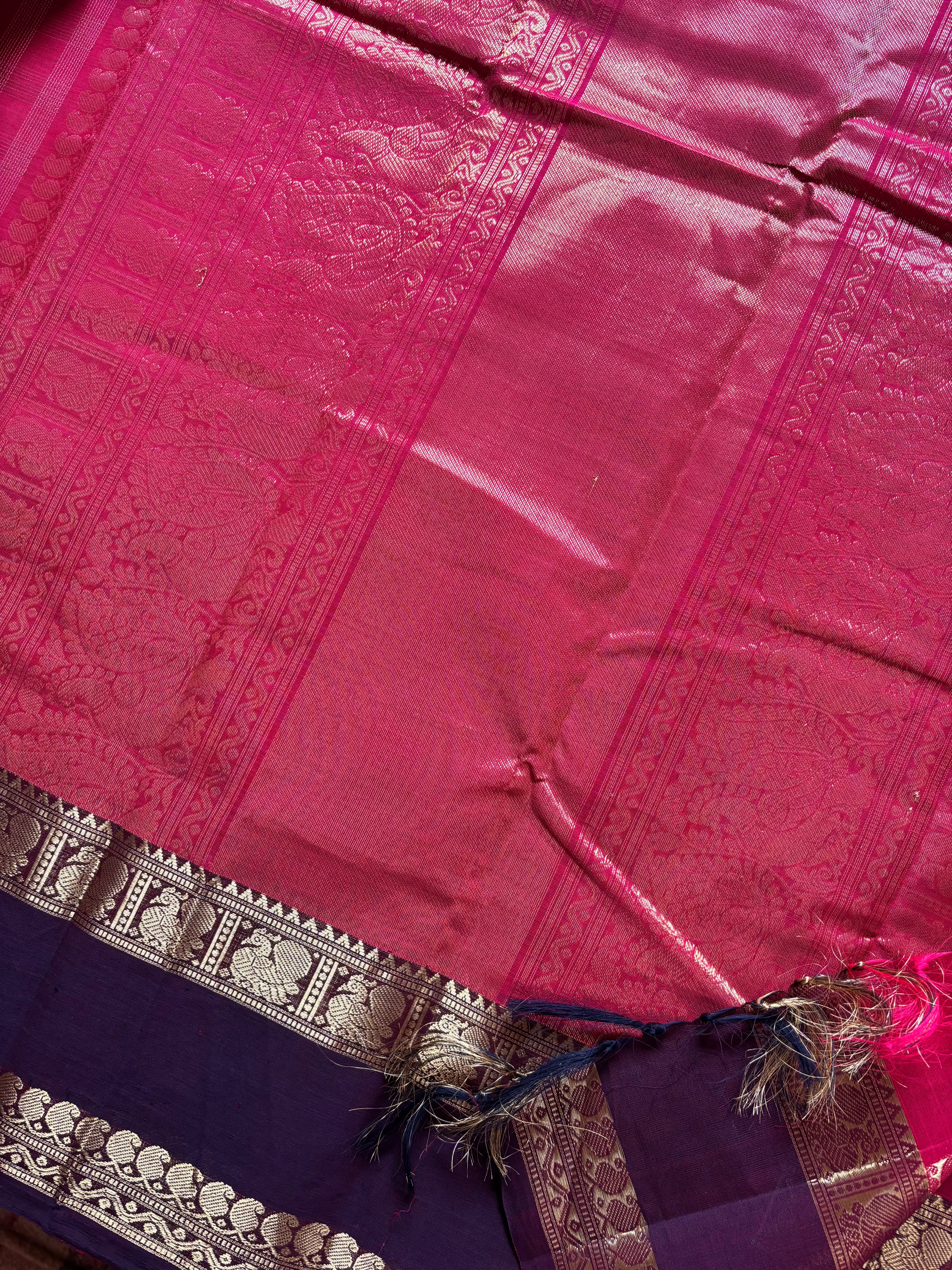 Handwoven Maroon Colour Cotton Kanchipuram Saree