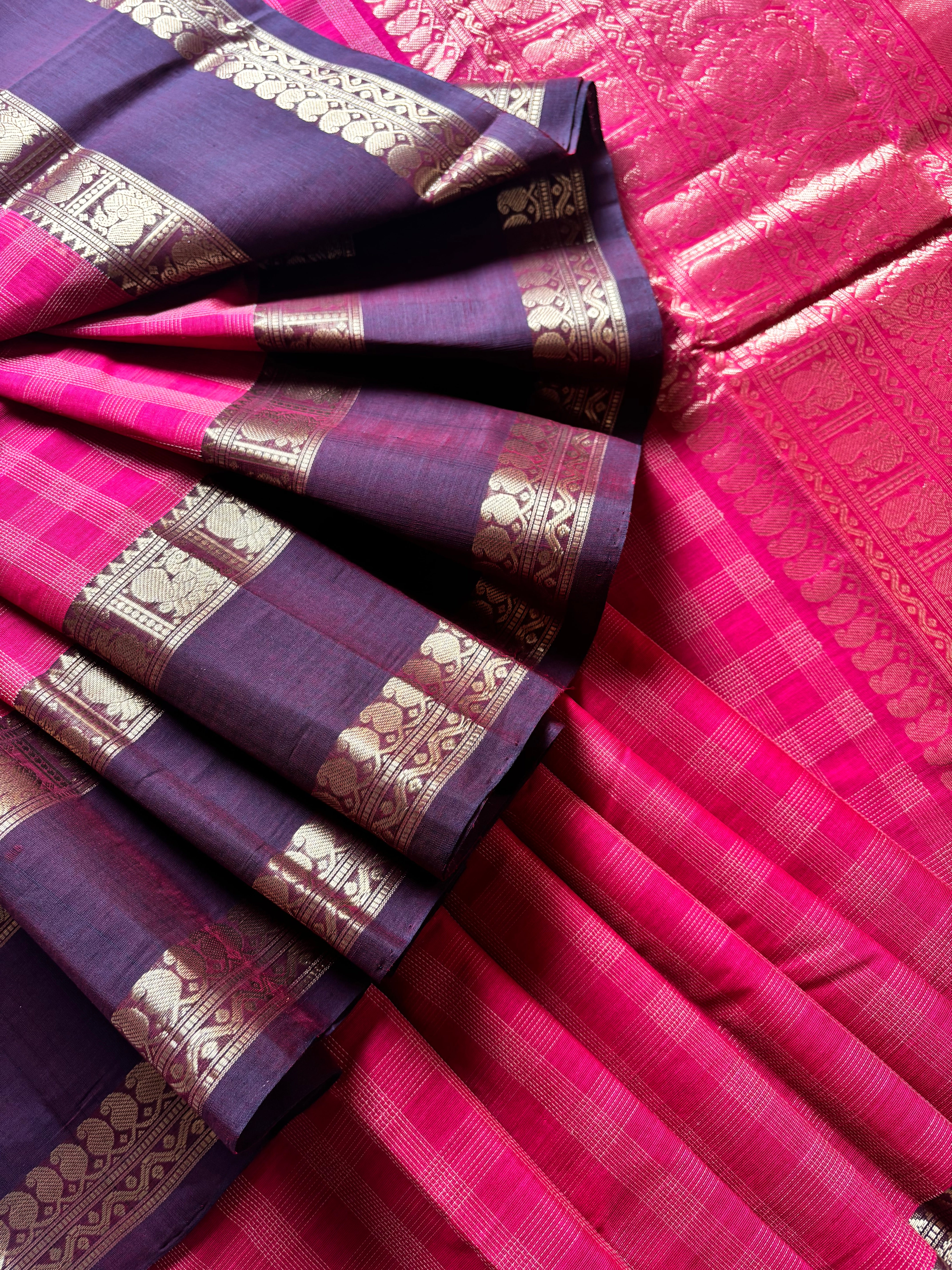 Handwoven Maroon Colour Cotton Kanchipuram Saree