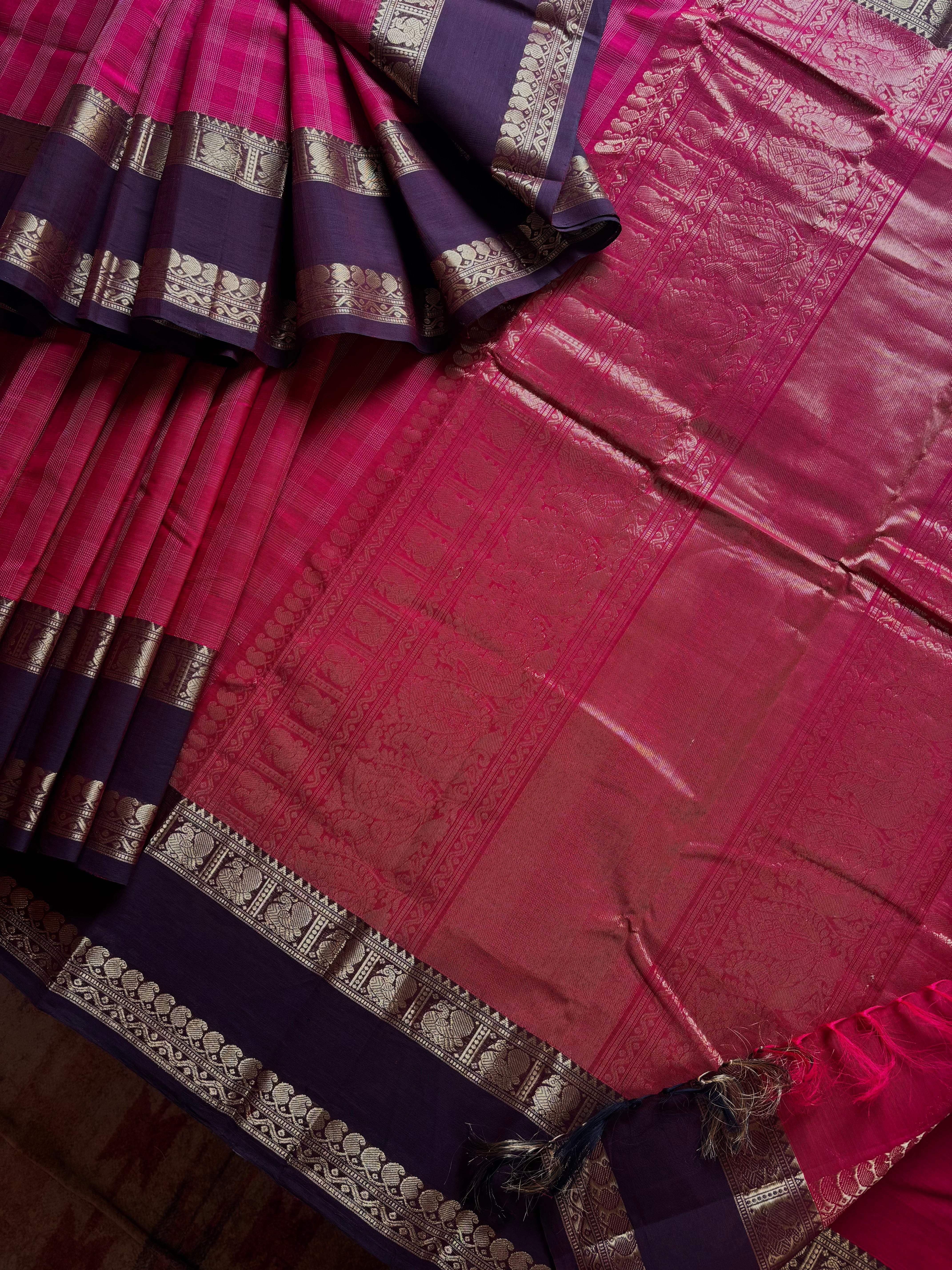 Handwoven Maroon Colour Cotton Kanchipuram Saree