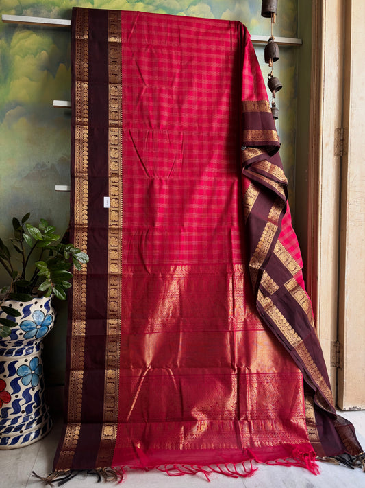 Handwoven Maroon Colour Cotton Kanchipuram Saree