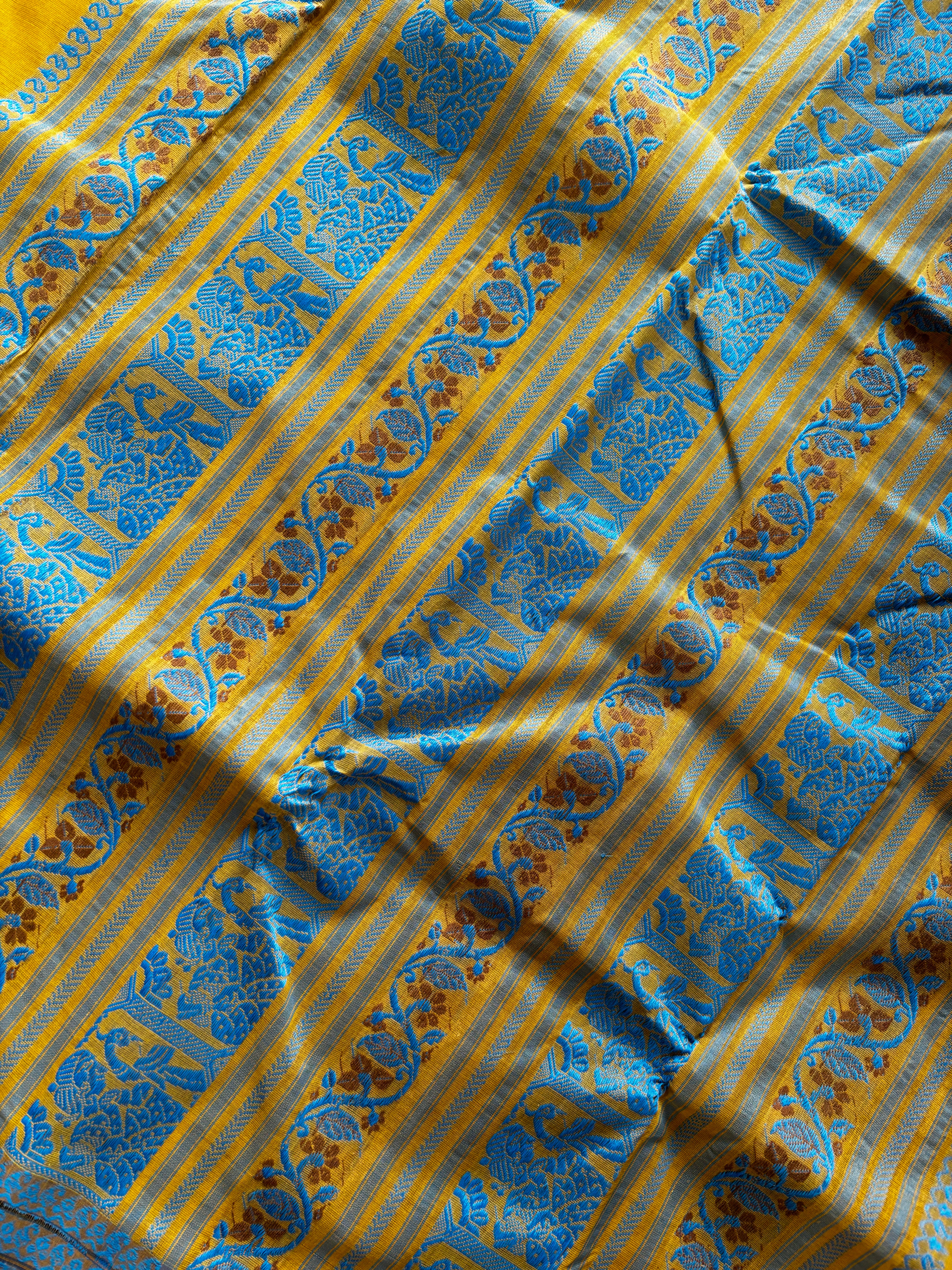 Handwoven Light Mustard Yellow Colour Cotton Baluchari Saree