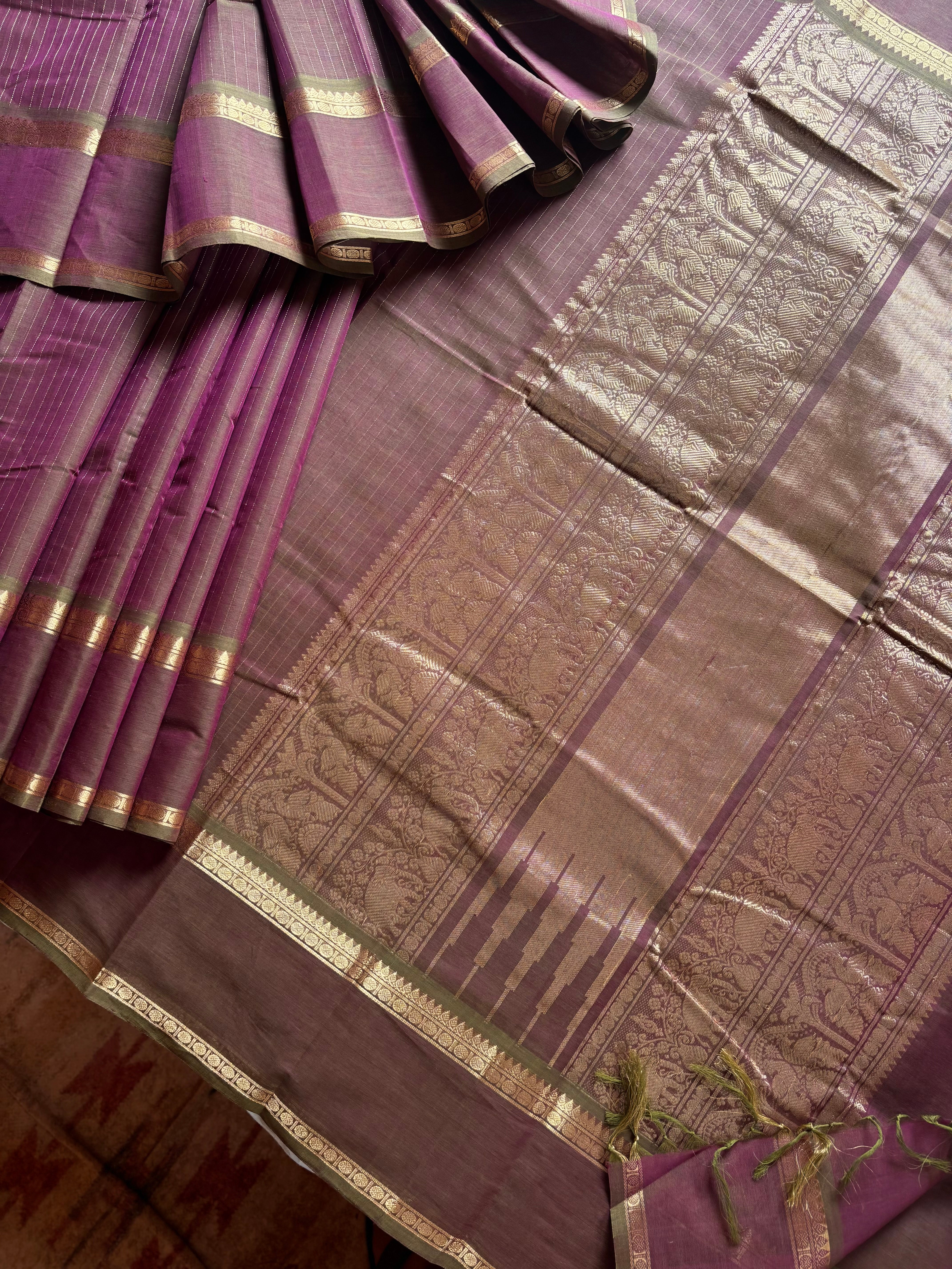 Handwoven Dual Toned Cotton Kanchipuram Saree