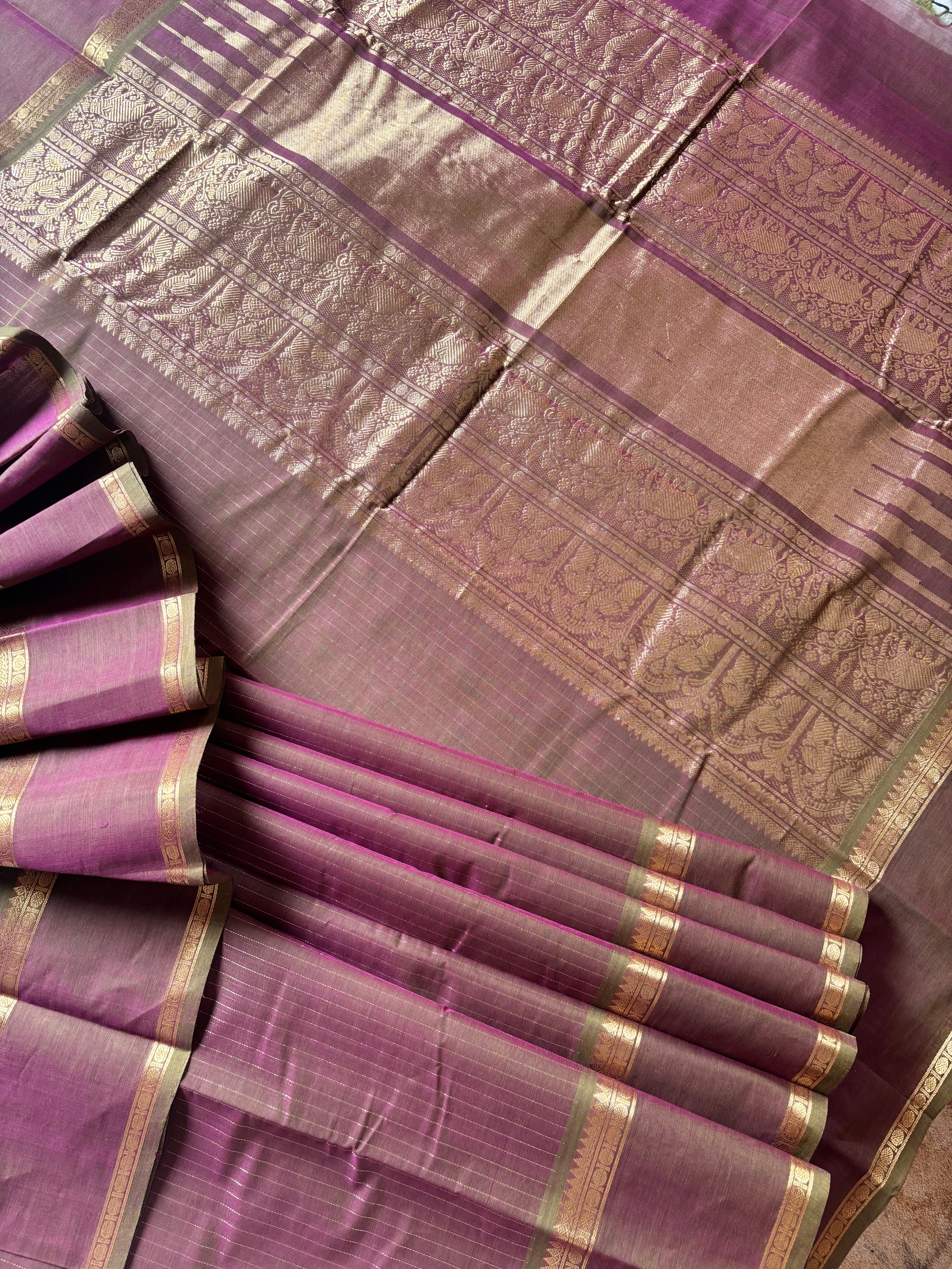 Handwoven Dual Toned Cotton Kanchipuram Saree