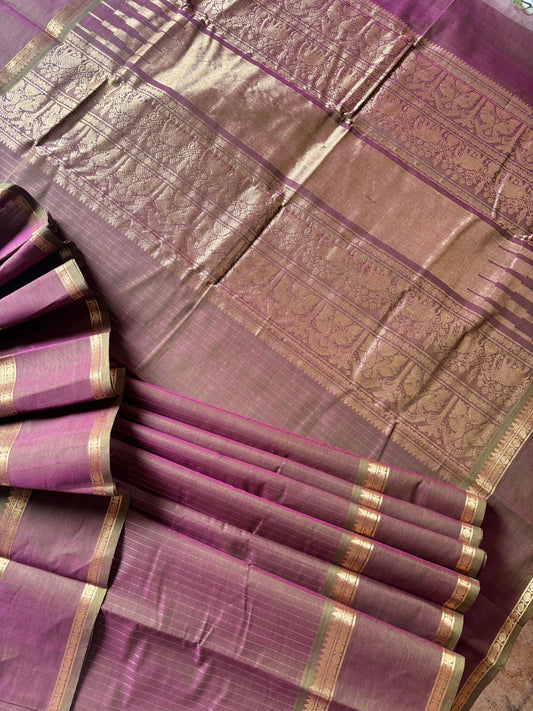 Handwoven Dual Toned Cotton Kanchipuram Saree