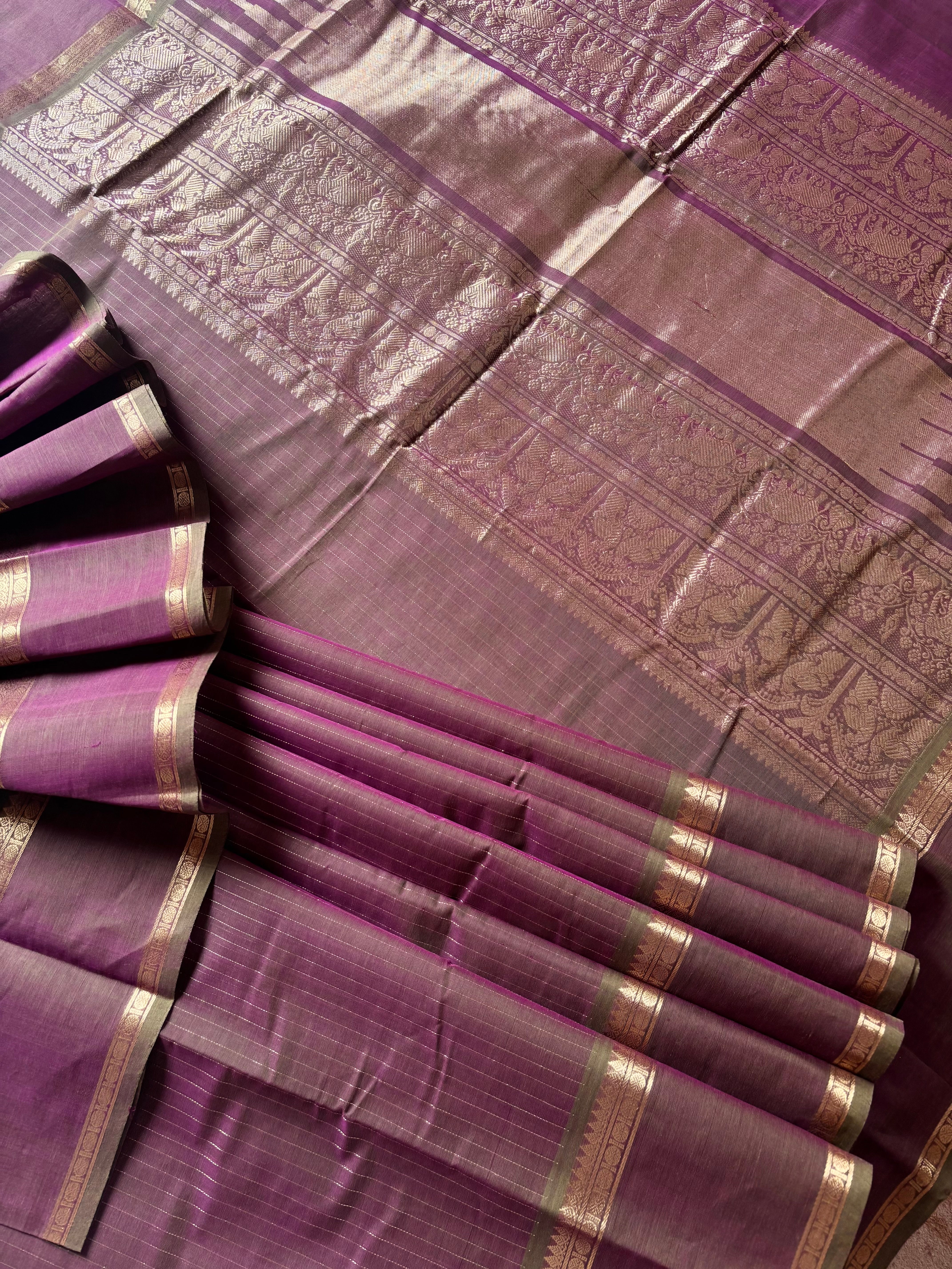 Handwoven Dual Toned Cotton Kanchipuram Saree