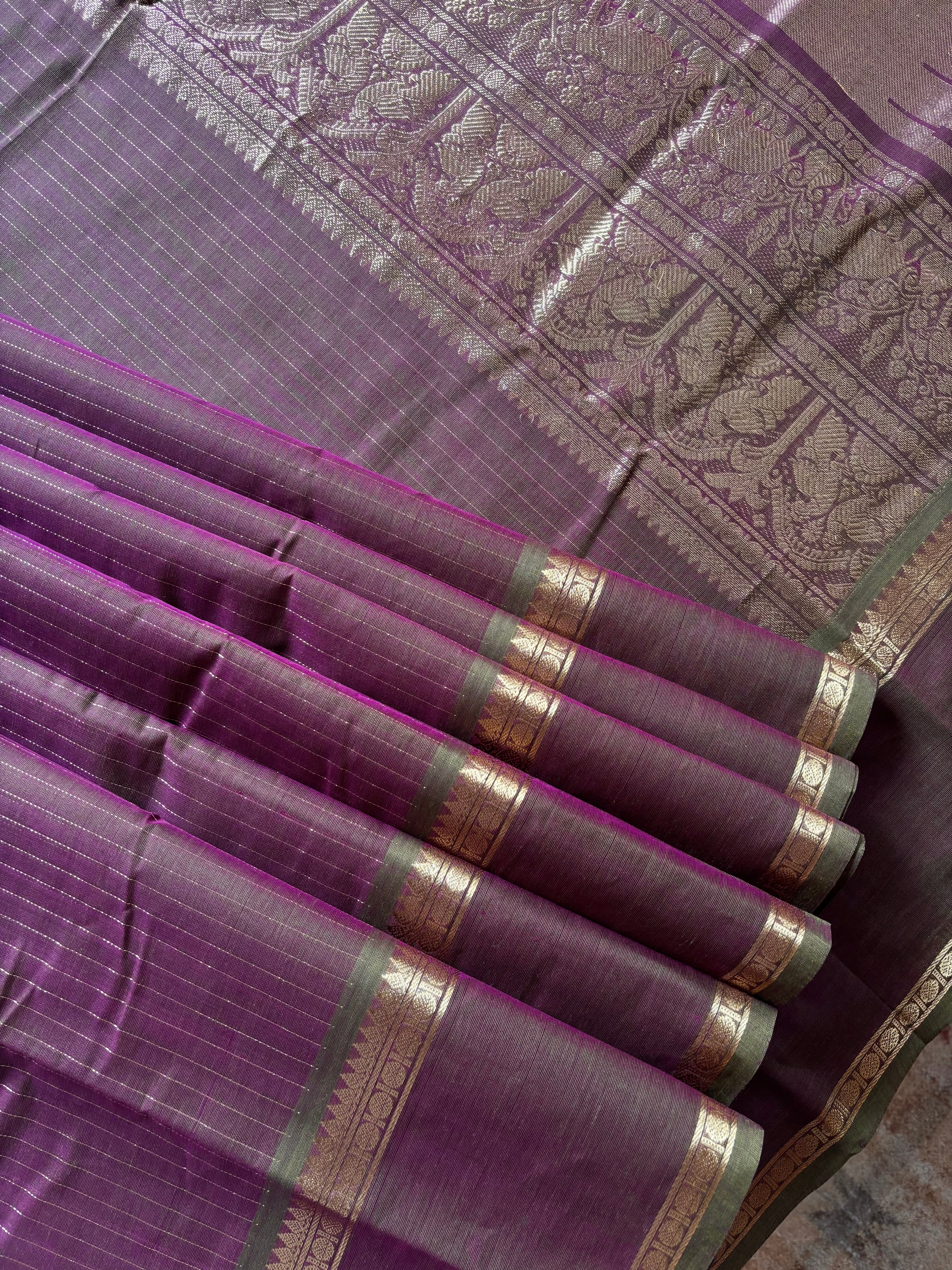 Handwoven Dual Toned Cotton Kanchipuram Saree