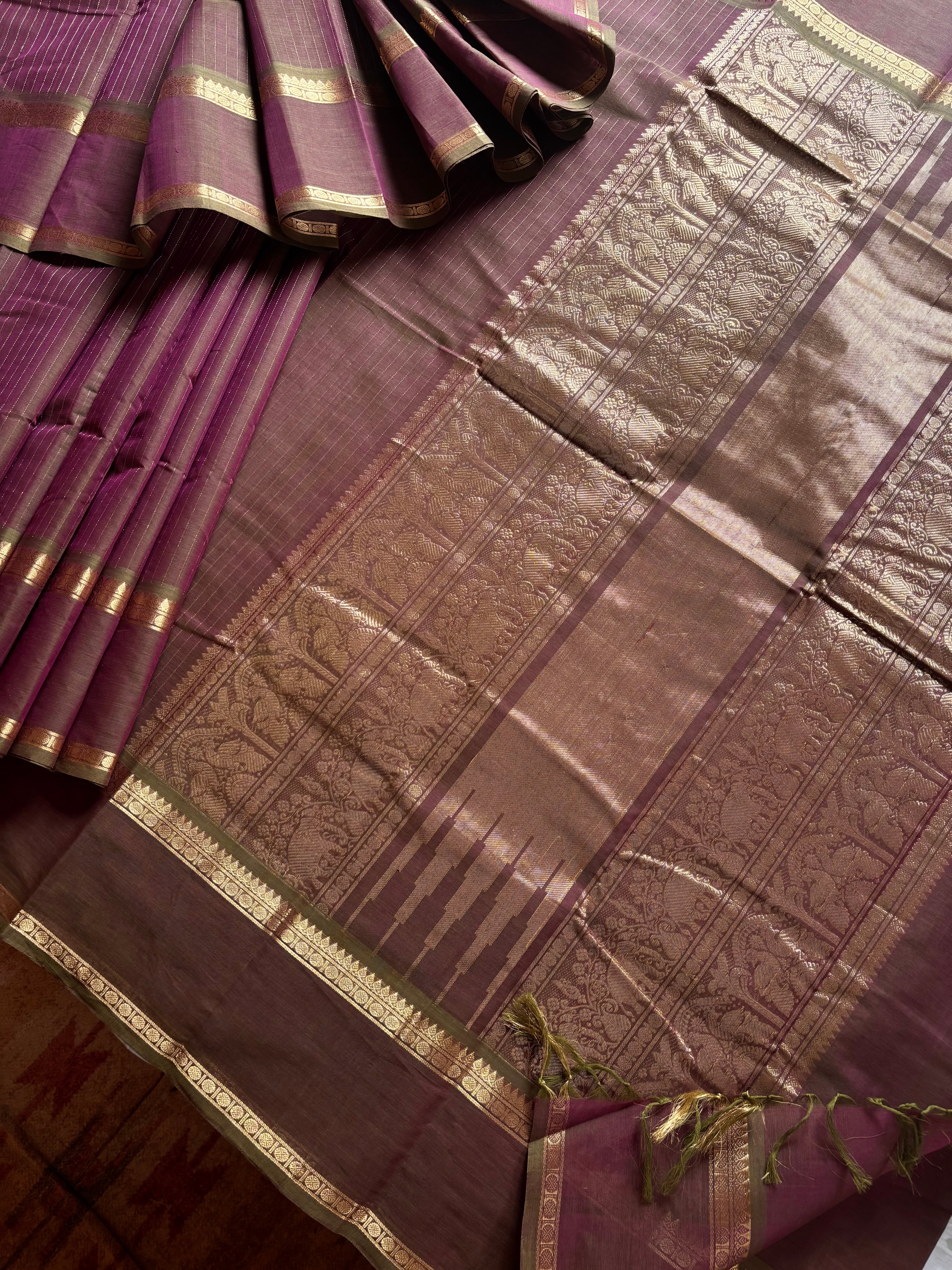 Handwoven Dual Toned Cotton Kanchipuram Saree