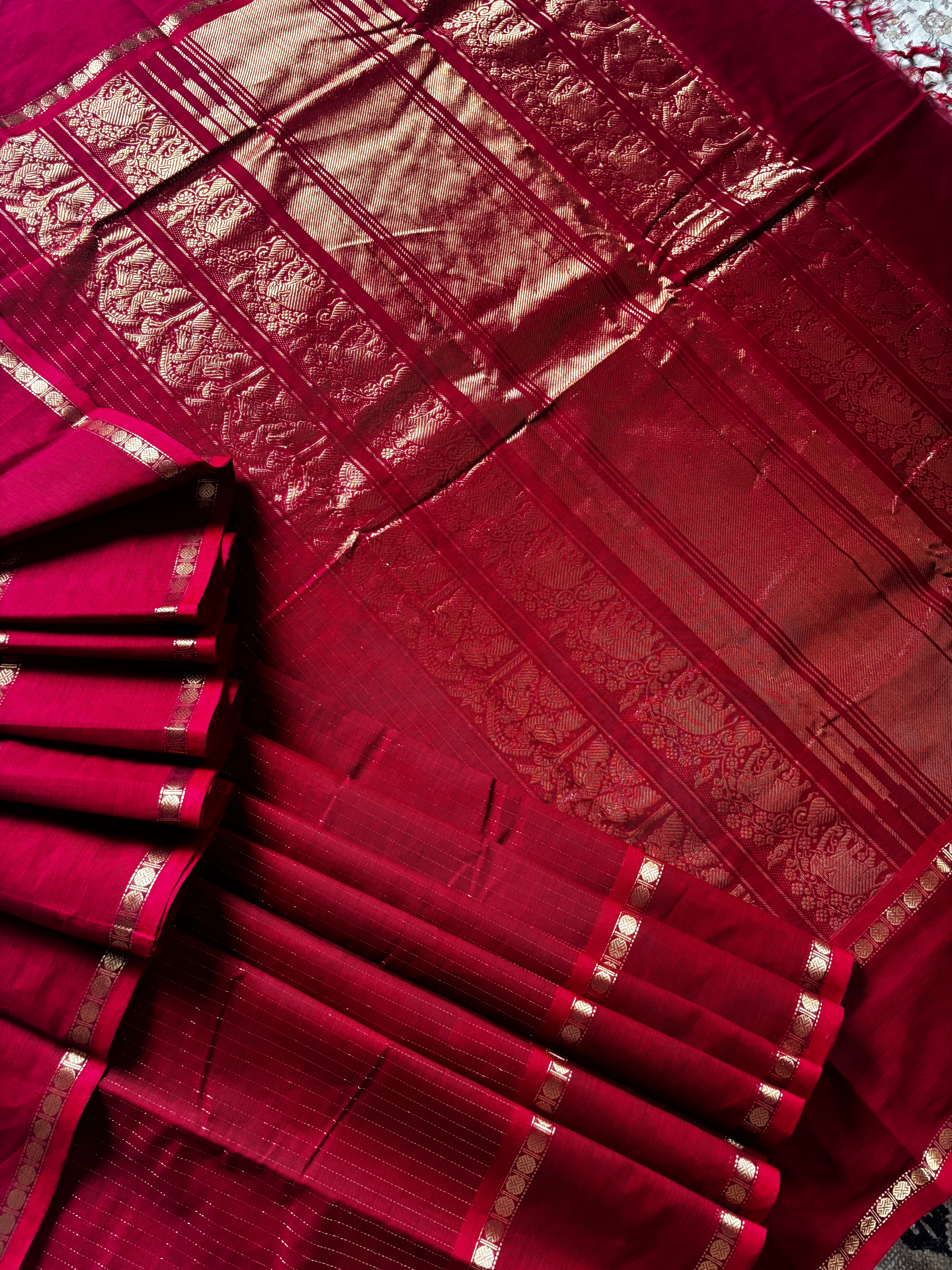 Handwoven Reddish Maroon Colour Kanchipuram Cotton Saree