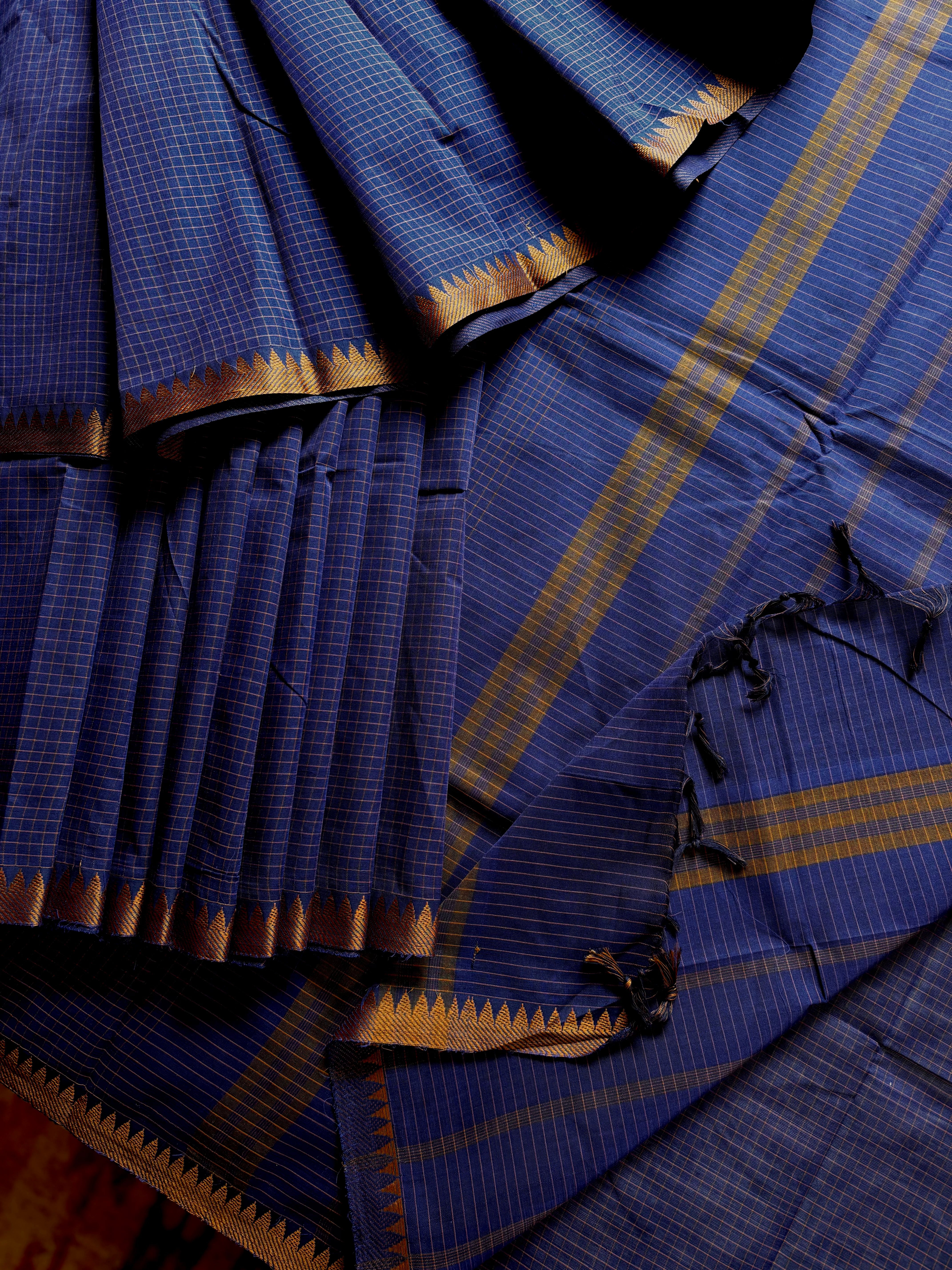 Pure Cotton Blue Beige Kanchipuram Saree