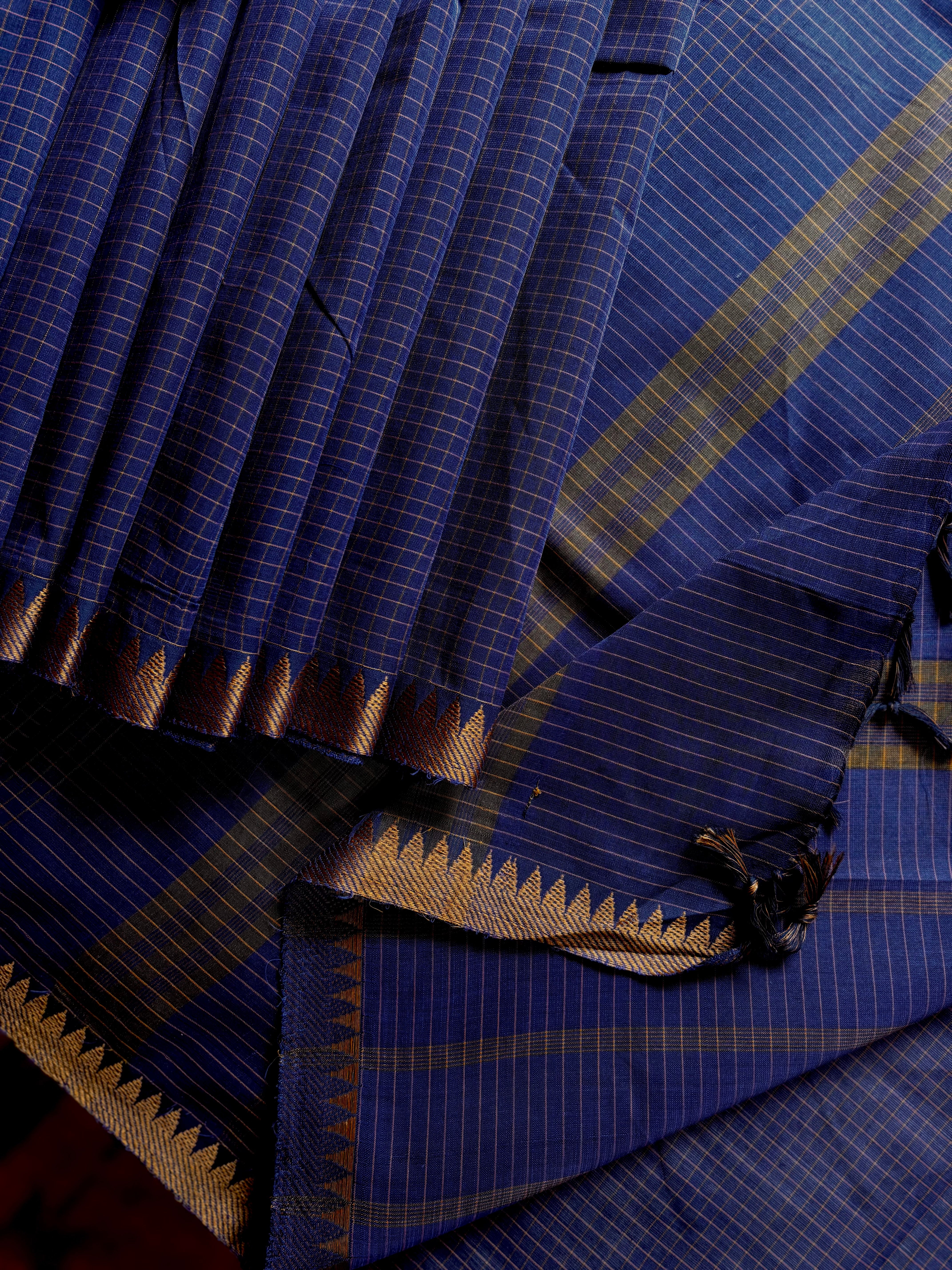 Pure Cotton Blue Beige Kanchipuram Saree