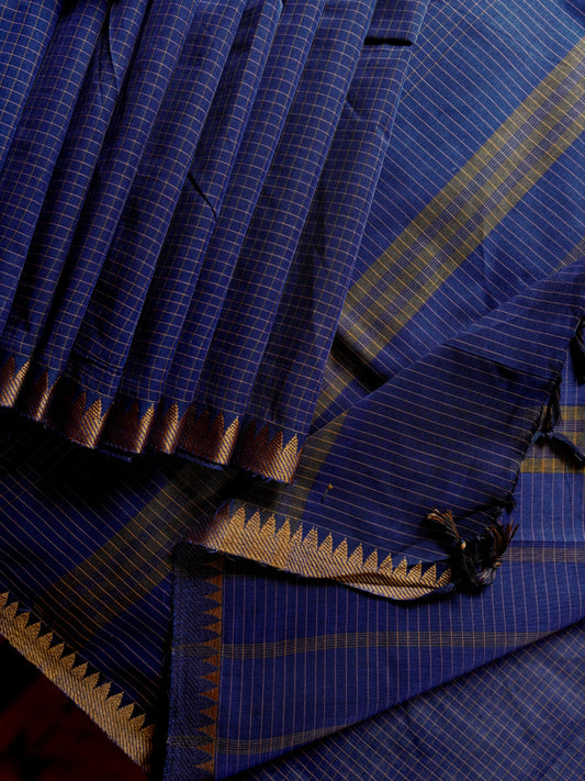Pure Cotton Blue Beige Kanchipuram Saree