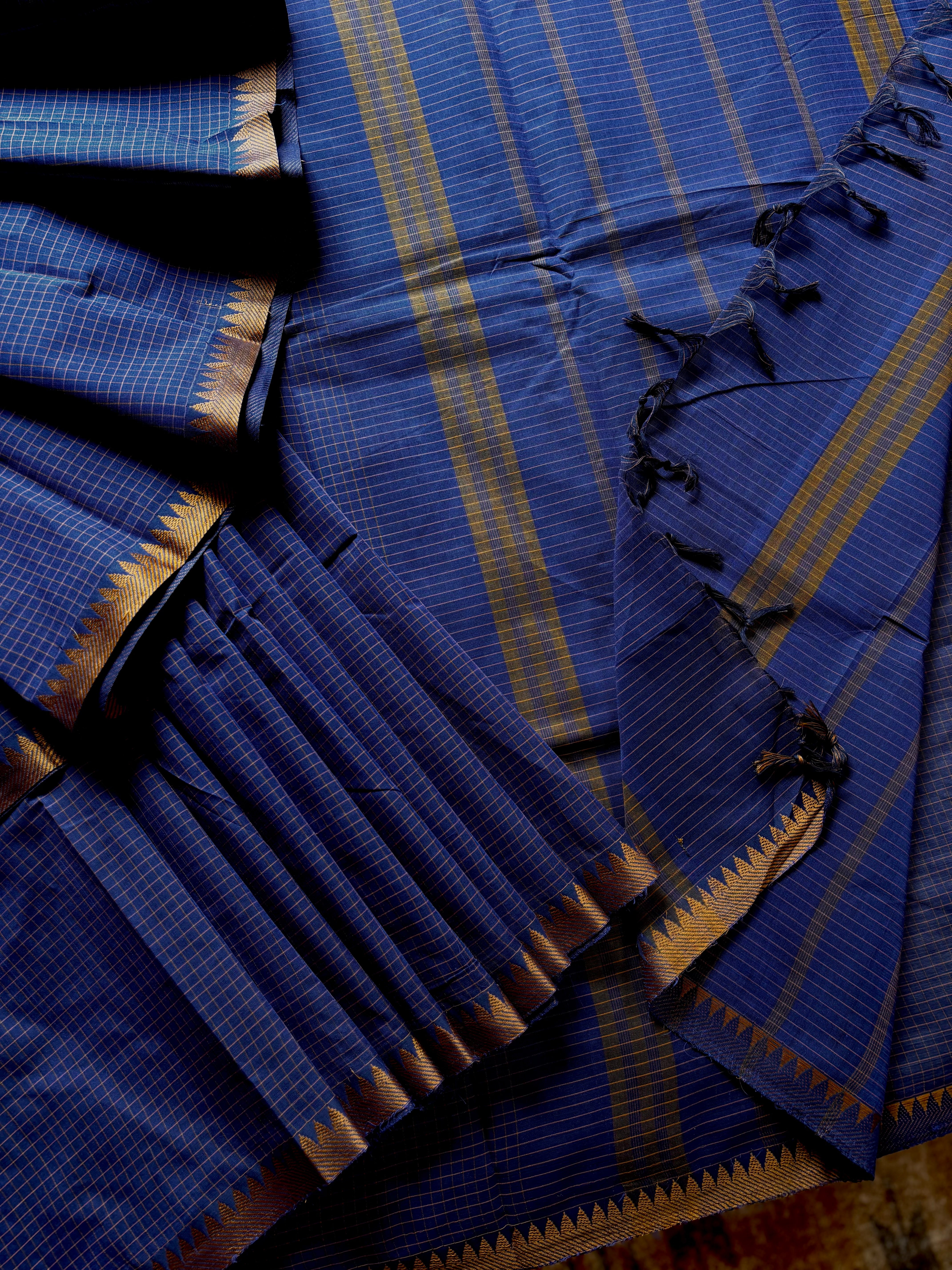 Pure Cotton Blue Beige Kanchipuram Saree