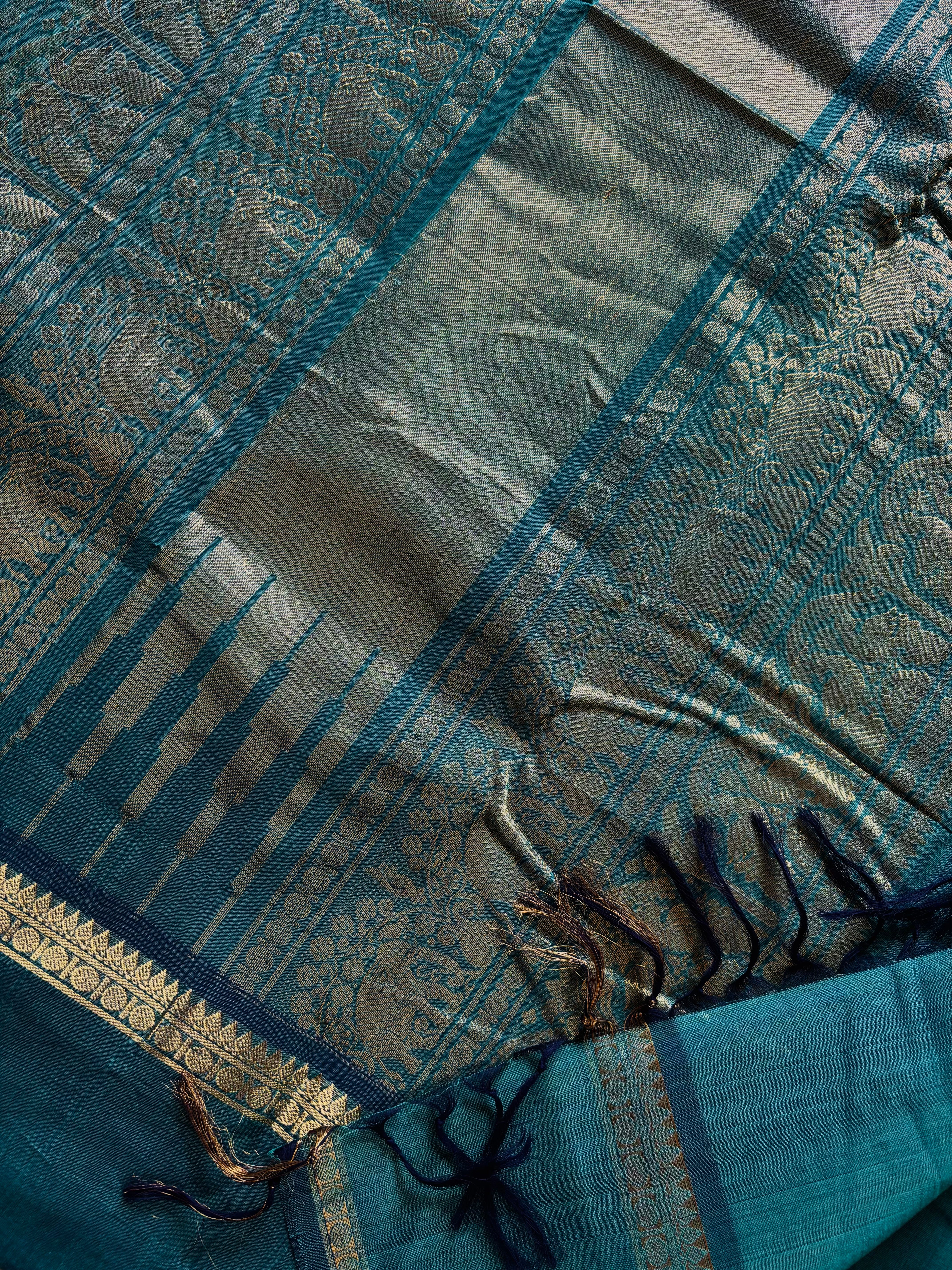 Handwoven Turquoise Green Colour Kanchipuram Cotton Saree