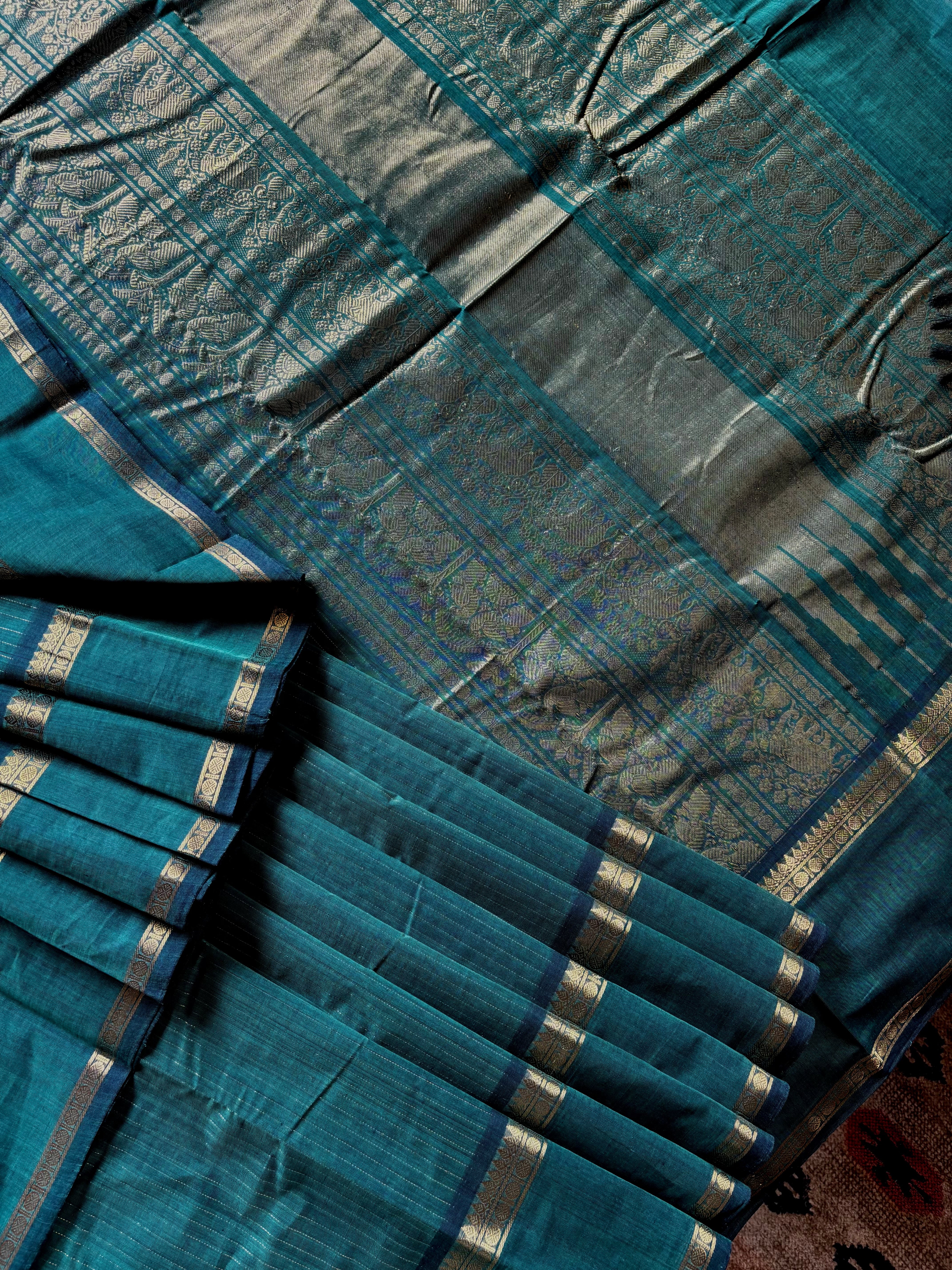 Handwoven Turquoise Green Colour Kanchipuram Cotton Saree