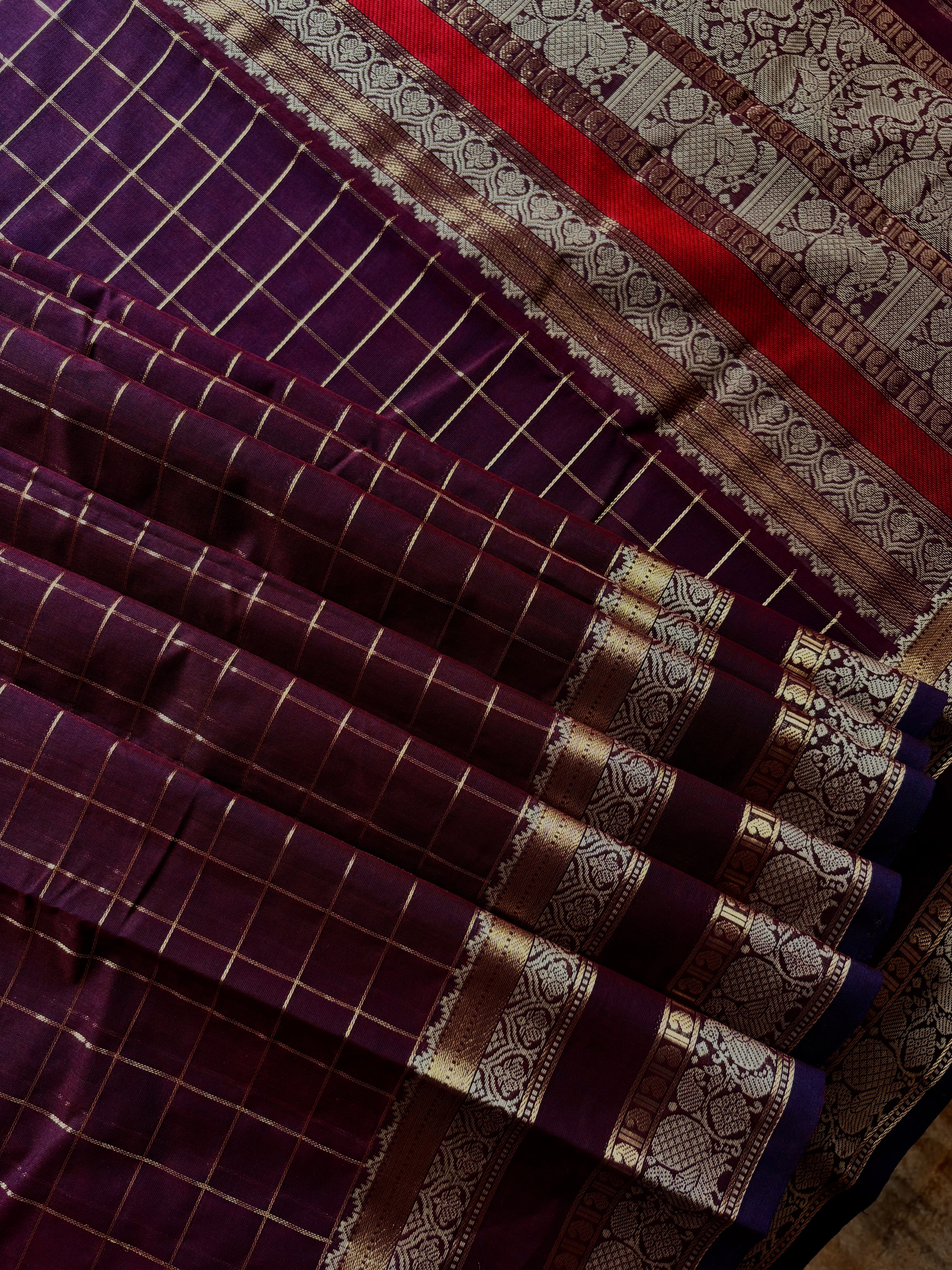 Handwoven Dark Burgundy Cotton Kanchipuram Cotton