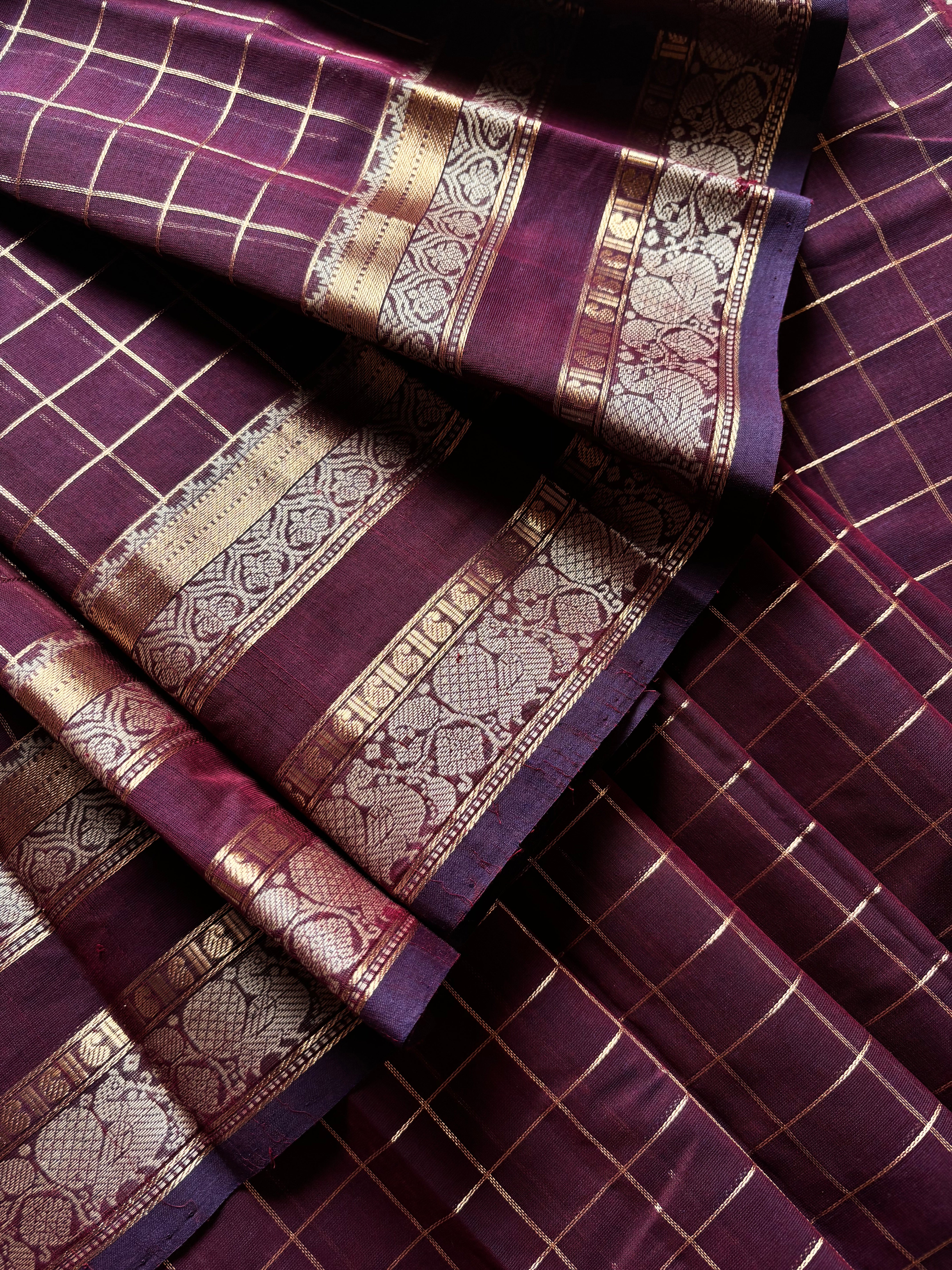 Handwoven Dark Burgundy Cotton Kanchipuram Cotton
