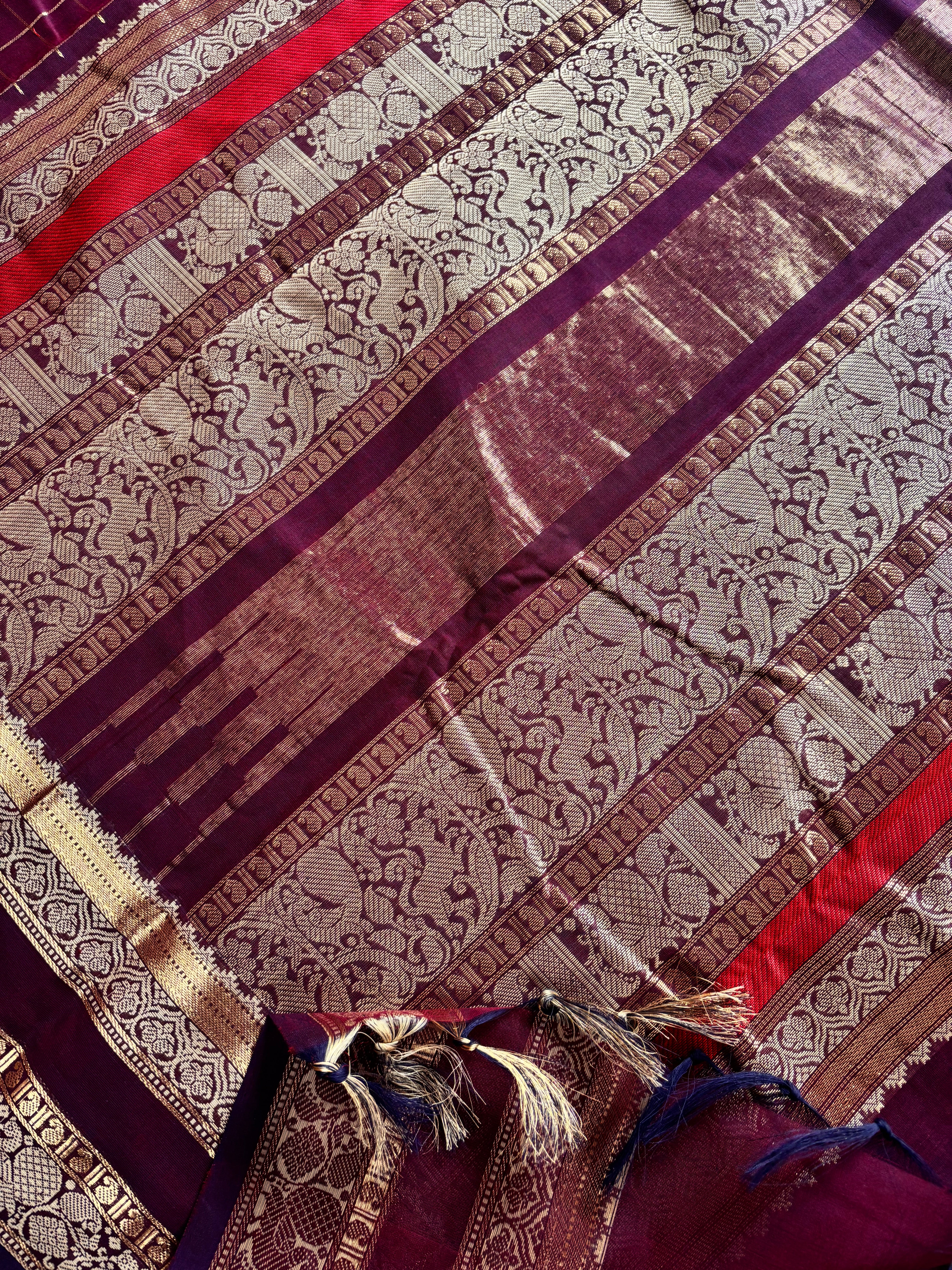 Handwoven Dark Burgundy Cotton Kanchipuram Cotton