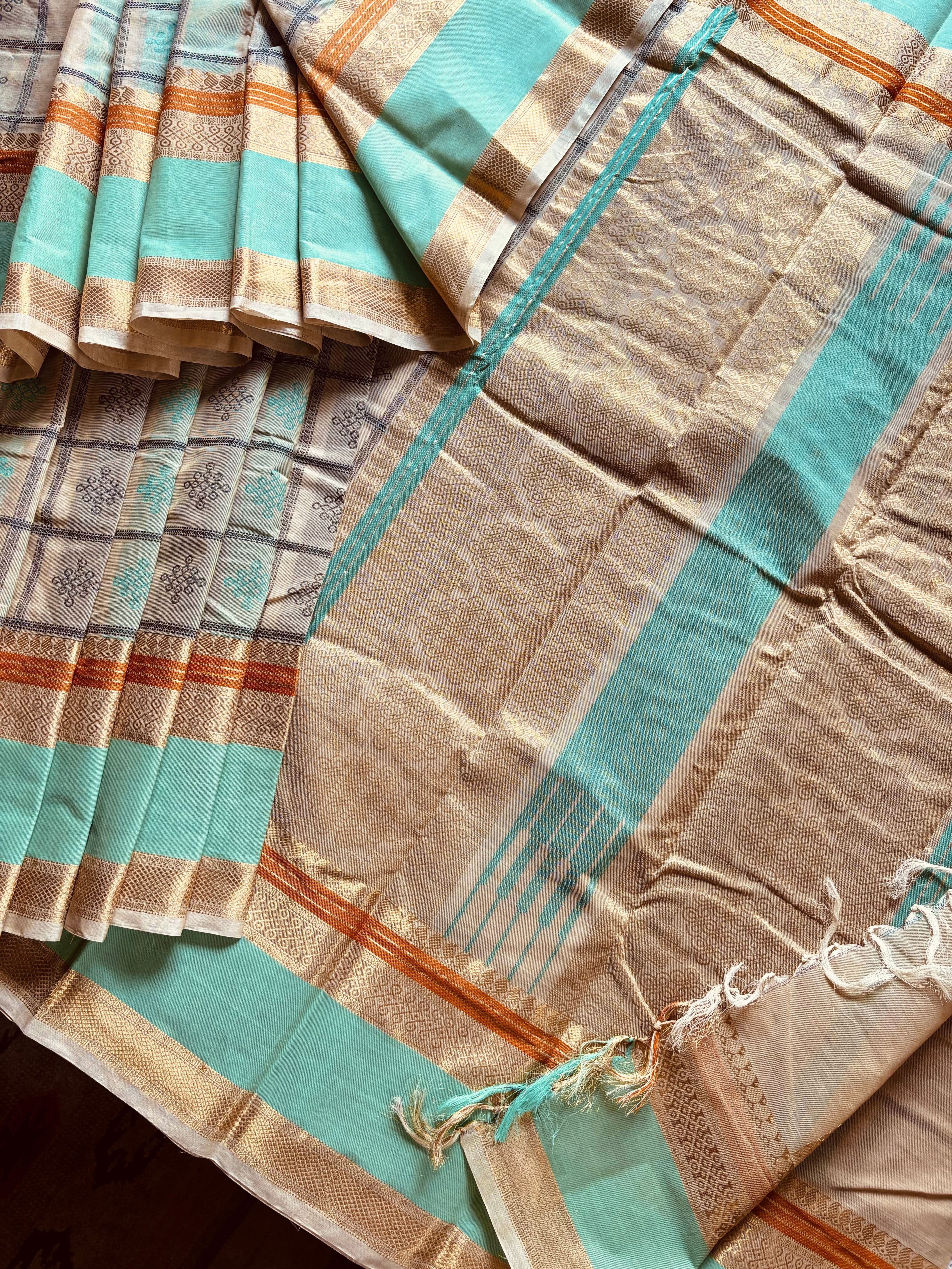 Handwoven Tussar Colour Kanchipuram Cotton Saree