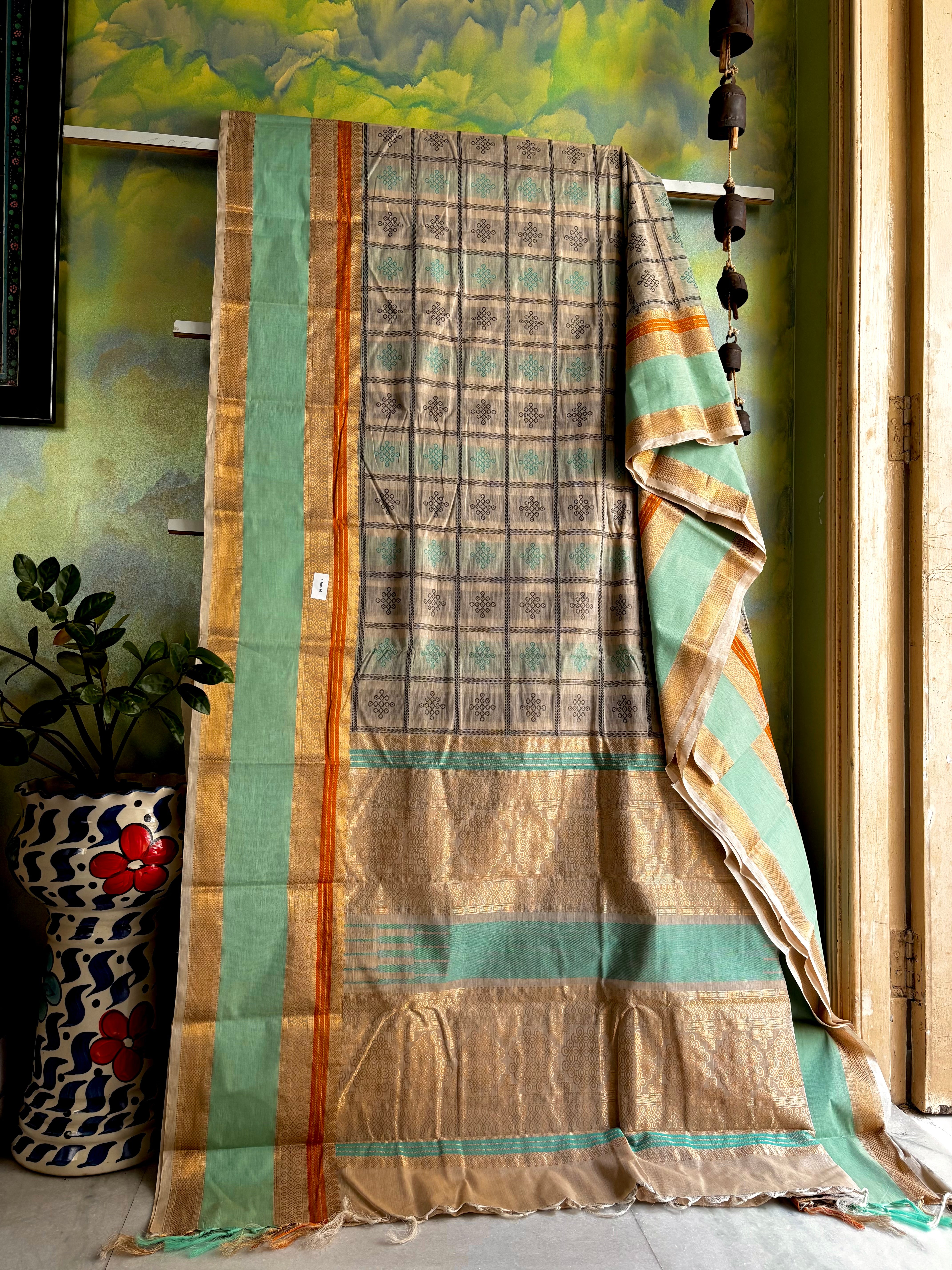 Handwoven Tussar Colour Kanchipuram Cotton Saree