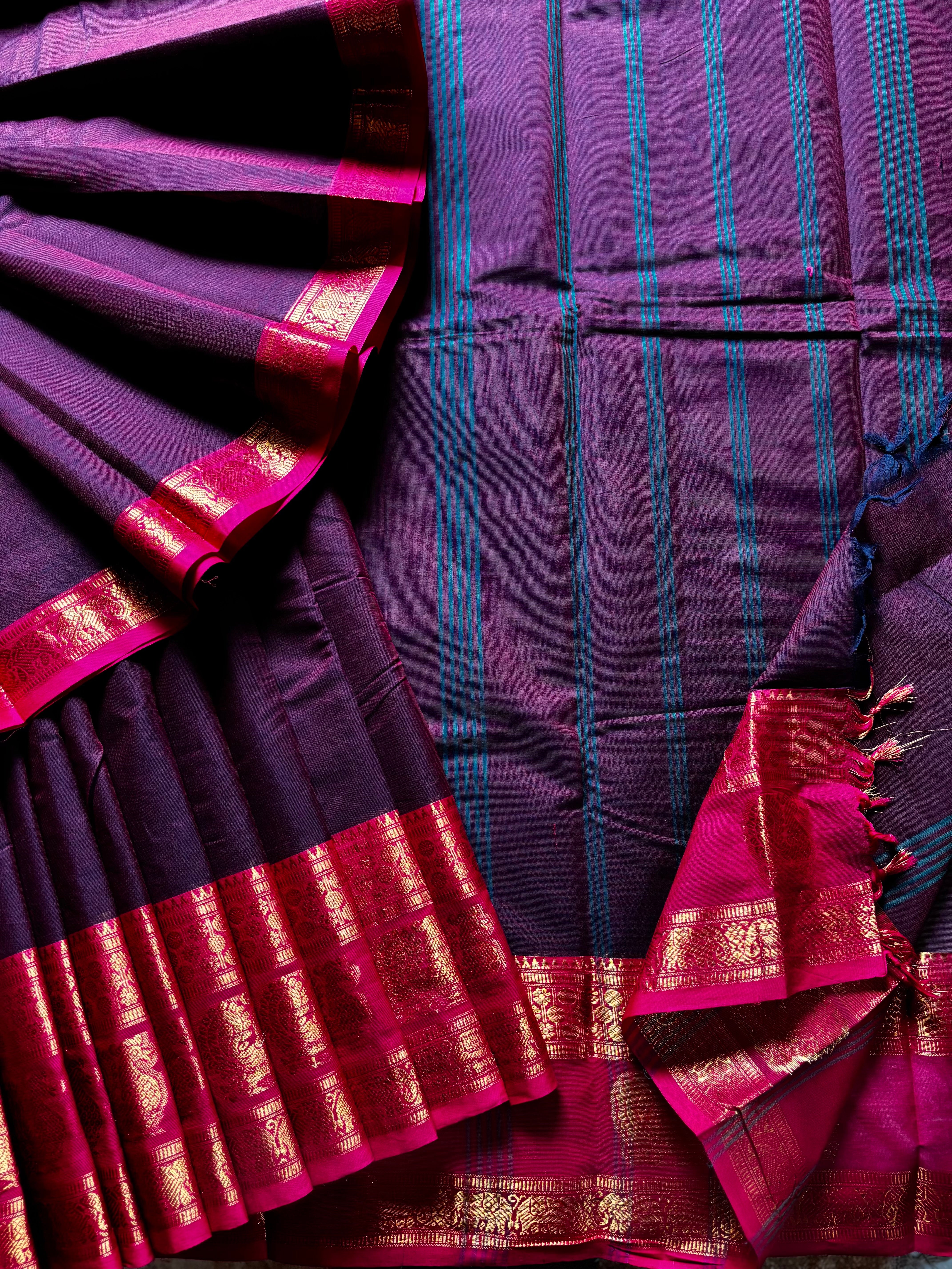 Pure Cotton Brownish Purple Kanchipuram Saree