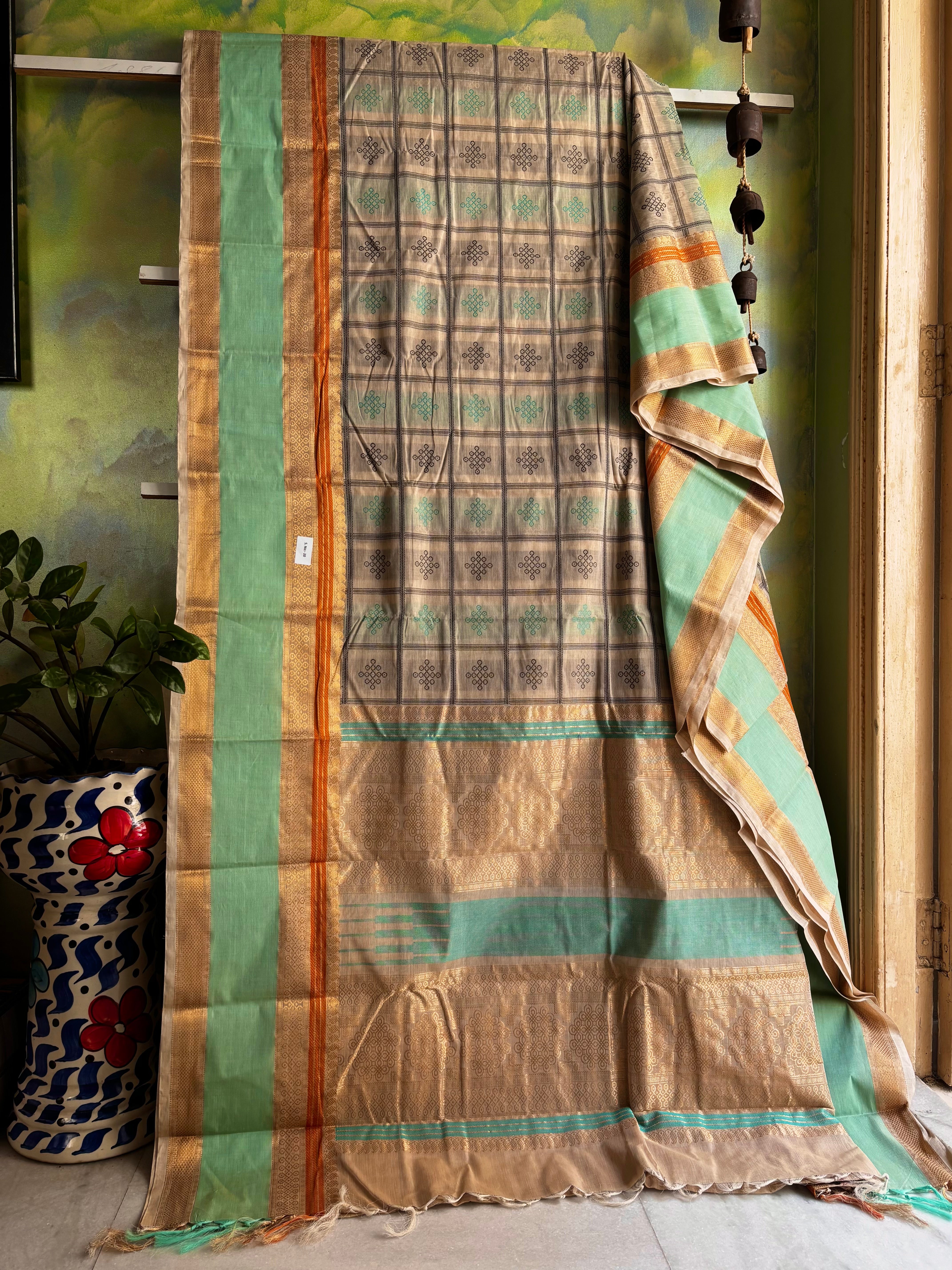 Handwoven Tussar Colour Kanchipuram Cotton Saree