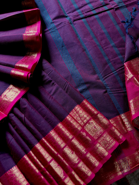 Pure Cotton Brownish Purple Kanchipuram Saree
