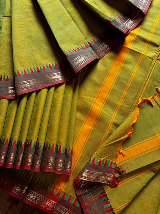 Pure Cotton Dual Toned Green Kanchipuram Saree