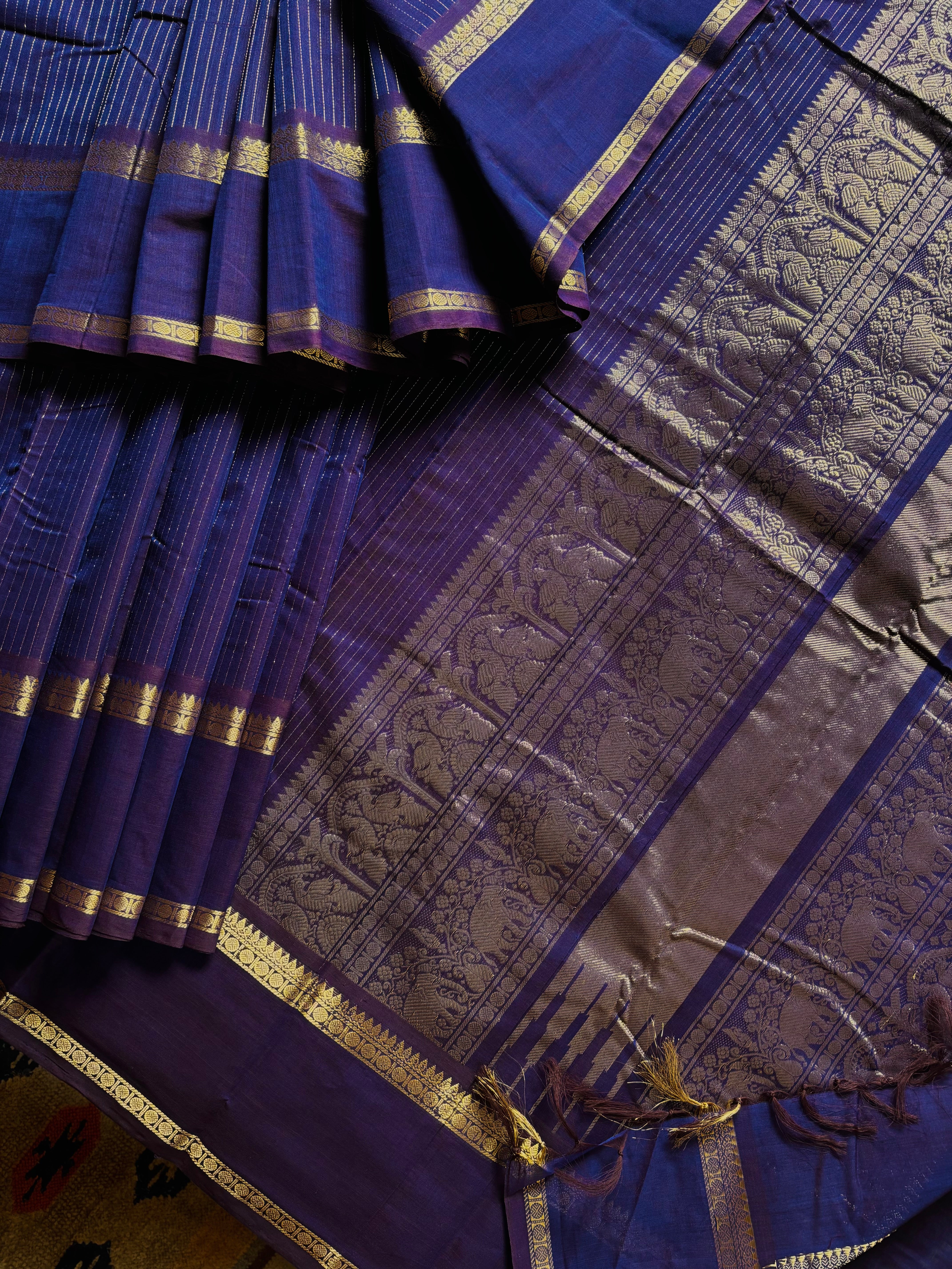 Handwoven Purple and Dark Brown Mixed Colour Kanchipuram Cotton